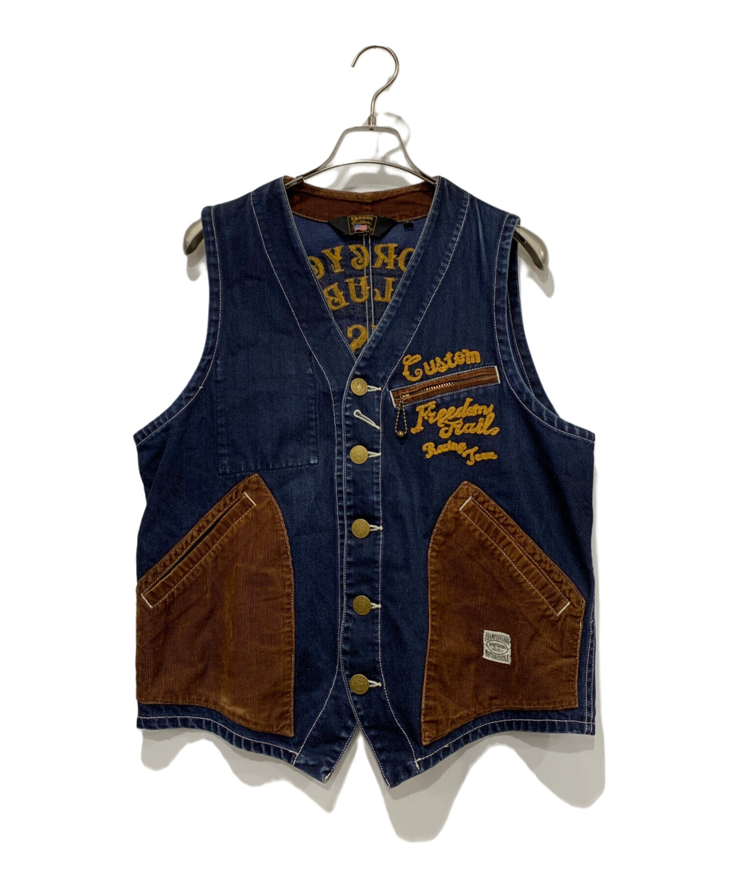 中古・古着通販】VANSON (バンソン) デニムベスト インディゴ×ブラウン 