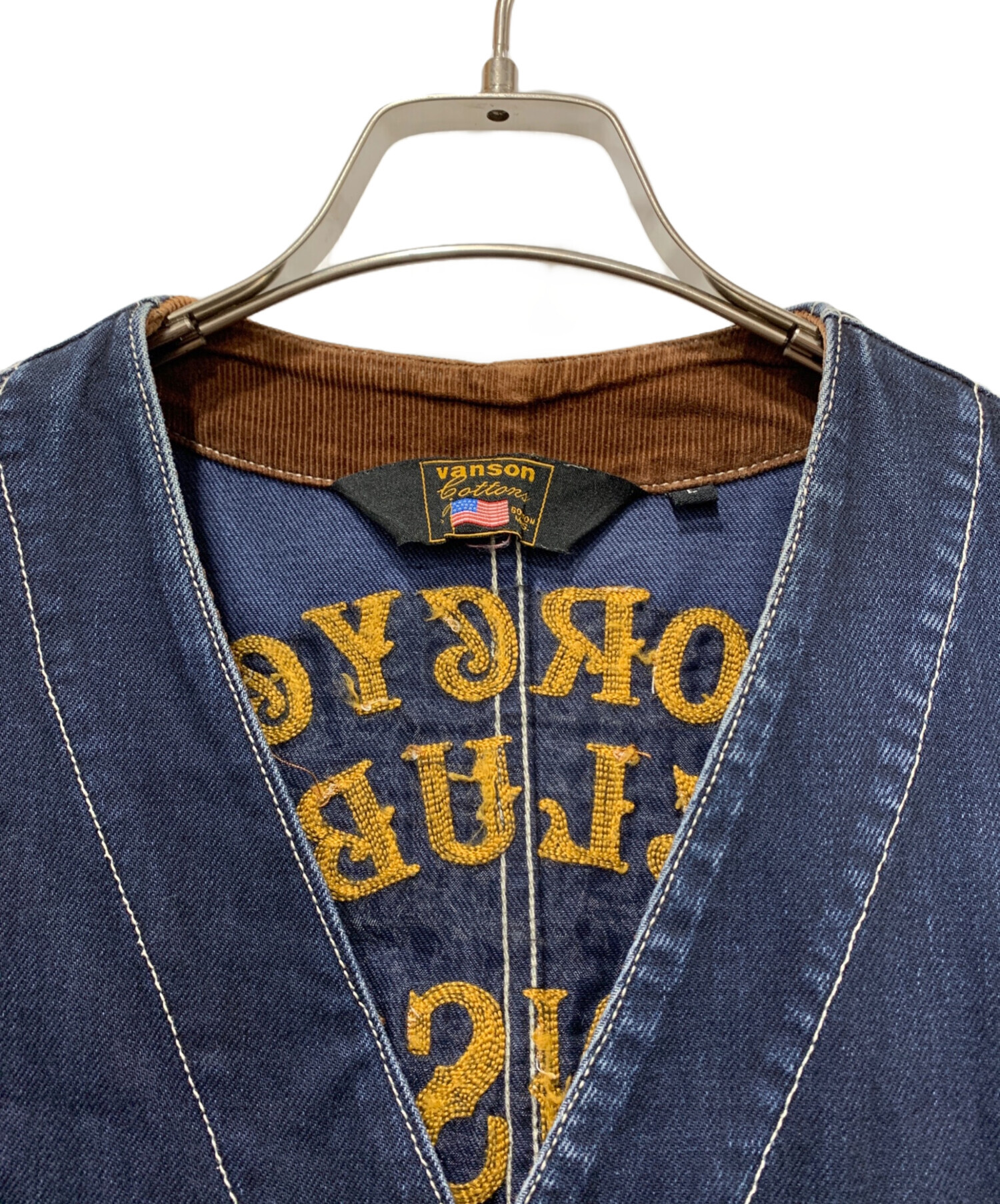 中古・古着通販】VANSON (バンソン) デニムベスト インディゴ×ブラウン