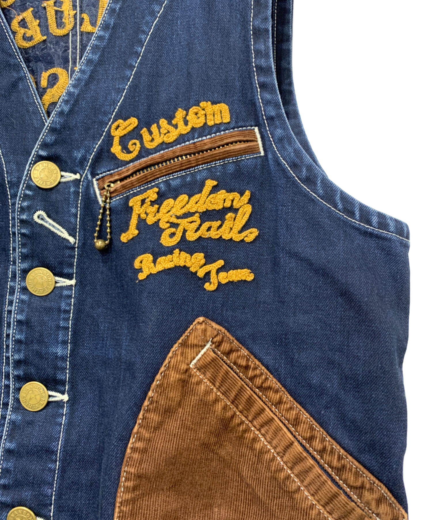 中古・古着通販】VANSON (バンソン) デニムベスト インディゴ×ブラウン 