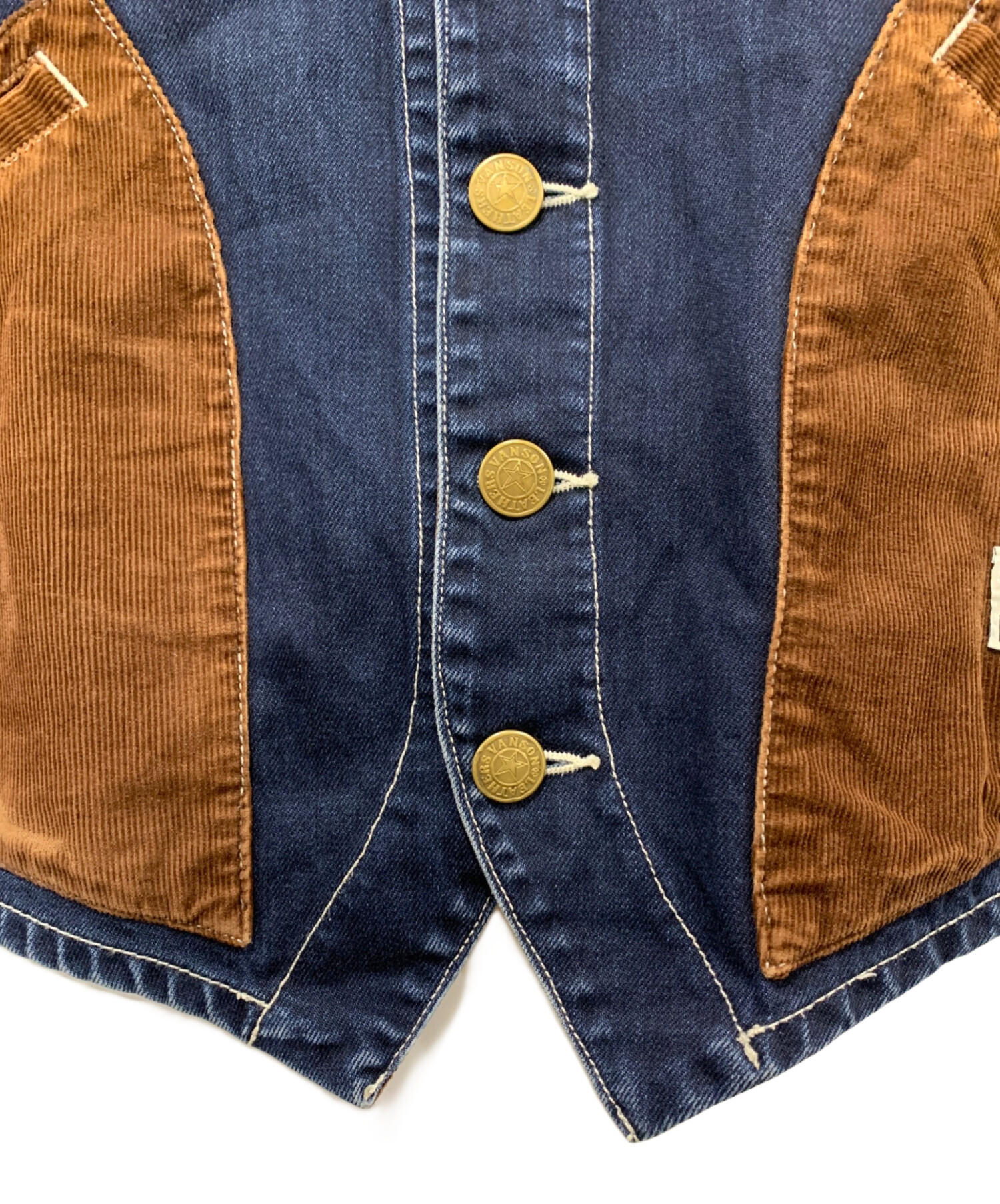 中古・古着通販】VANSON (バンソン) デニムベスト インディゴ×ブラウン 