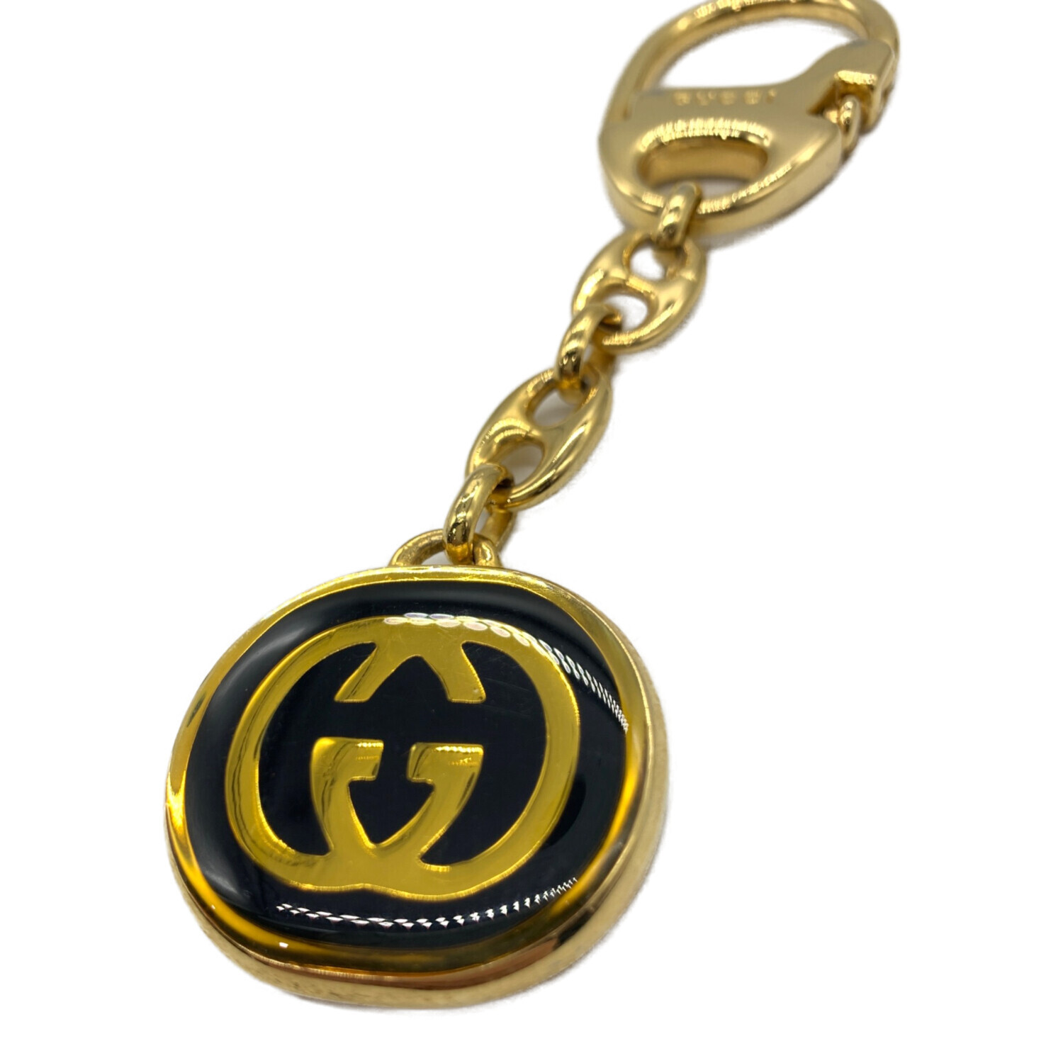 未使用品GUCCI ゴールド ブラック キーホルダー 中古・古着通販】GUCCI (グッチ) インタ-ロッキングGキーホルダー