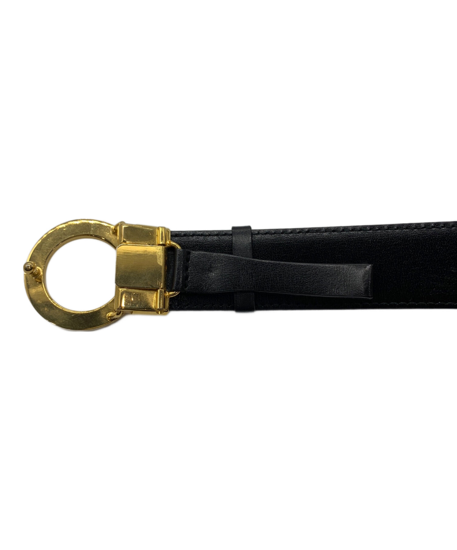 【お値下げ】CELINE ブラック ベルト ゴールドバックル 未使用 中古・古着通販】CELINE (セリーヌ) 馬車金具バックルベルト ブラック