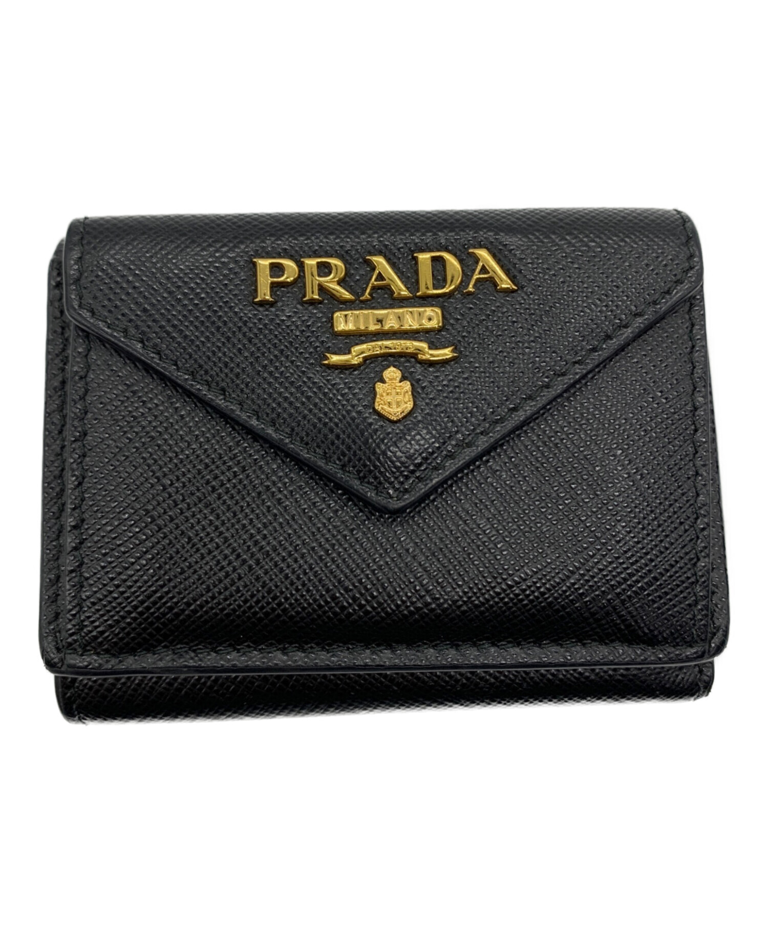 未使用級 PRADA 二つ折り財布 サフィアーノ メタルロゴ ギャランティ付き 中古・古着通販】PRADA (プラダ) 3つ折り財布 サフィアーノメタル