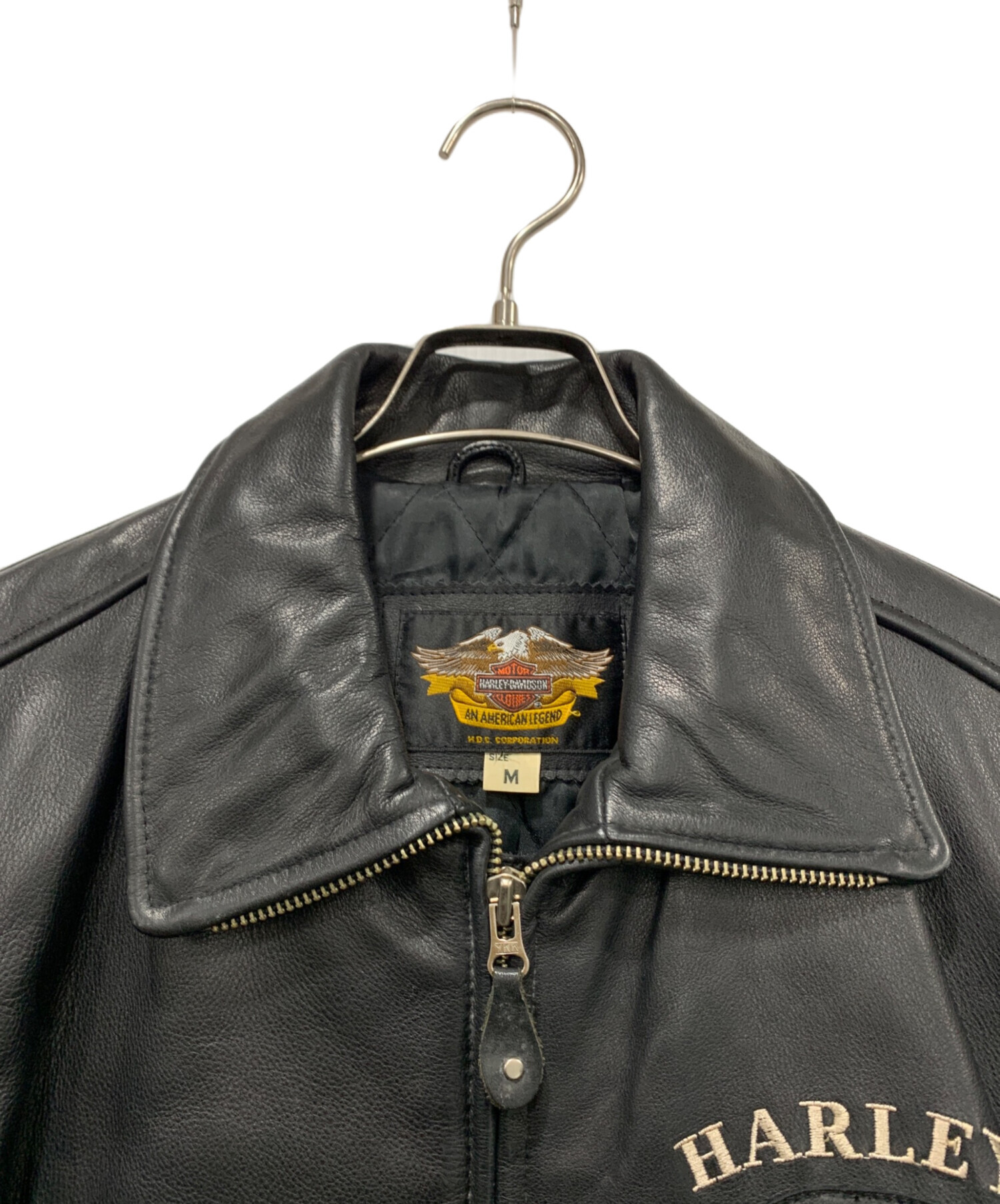 【希少】　ハーレー革ジャン　ファイヤーパターン レザージャケット刺繍 L 黒 中古・古着通販】HARLEY-DAVIDSON (ハーレーダビッドソン) ファイヤー