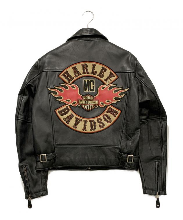 【レア　人気】　ハーレー　革ジャン　レザージャケット　Mサイズ　ファイヤー　刺繍 中古・古着通販】HARLEY-DAVIDSON (ハーレーダビッドソン) ファイヤー