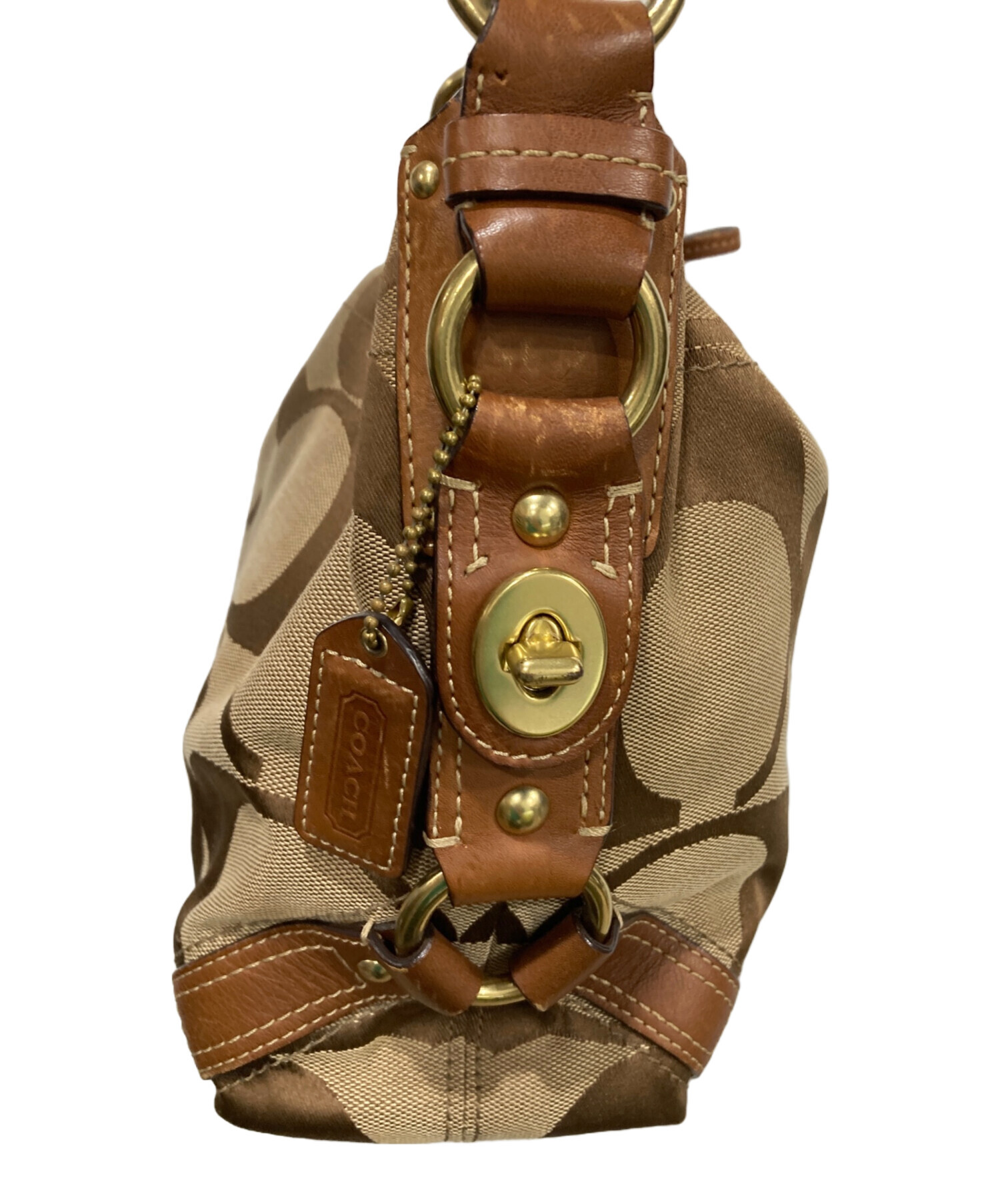 COACH 10619 ターンロック ワンショルダーバッグ キャンバス ブラウン 中古・古着通販】COACH (コーチ) ワンショルダーバッグ ブラウン