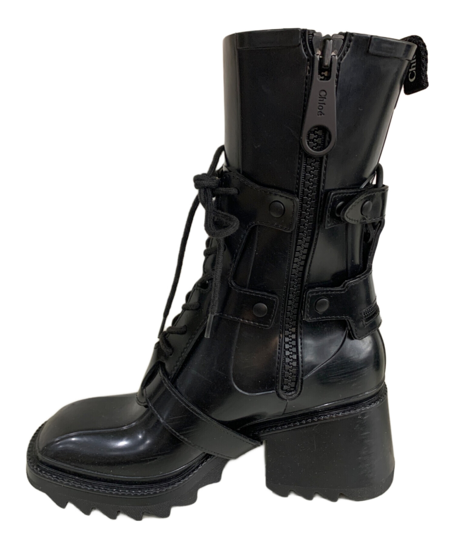 Chloe クロエ BETTY レインブーツ 36 ブラック 中古・古着通販】Chloe (クロエ) bettyレインブーツ ブラック サイズ