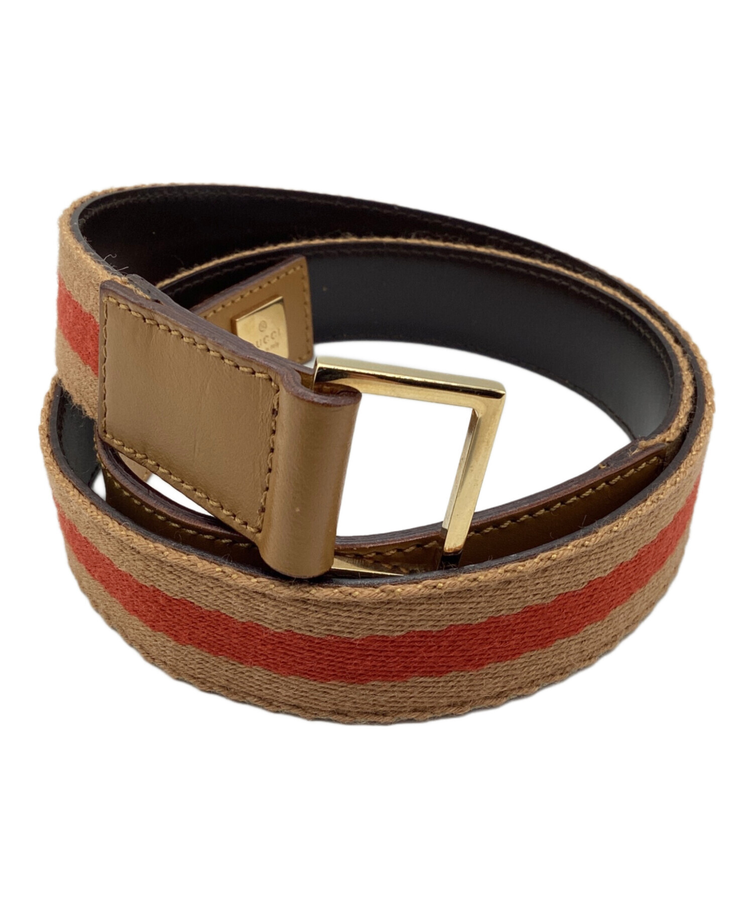 中古・古着通販】GUCCI (グッチ) レザーベルト ベージュ×ダーク 