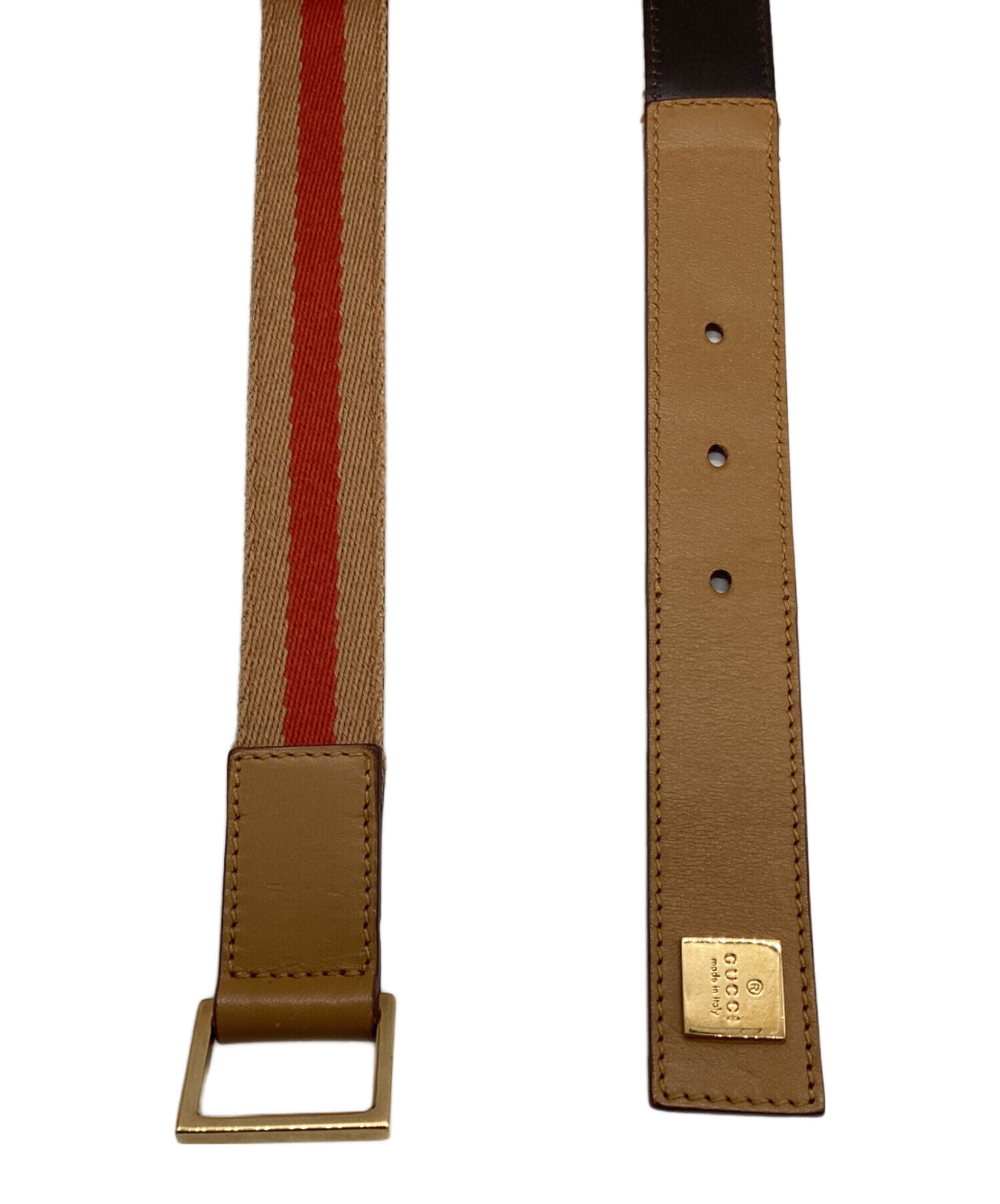 中古・古着通販】GUCCI (グッチ) レザーベルト ベージュ×ダーク 