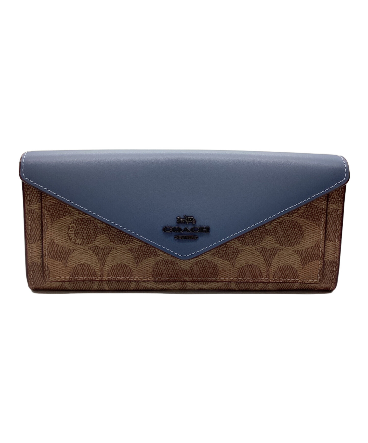 中古・古着通販】COACH (コーチ) 2つ折り長財布 スカイブルー×ブラウン 