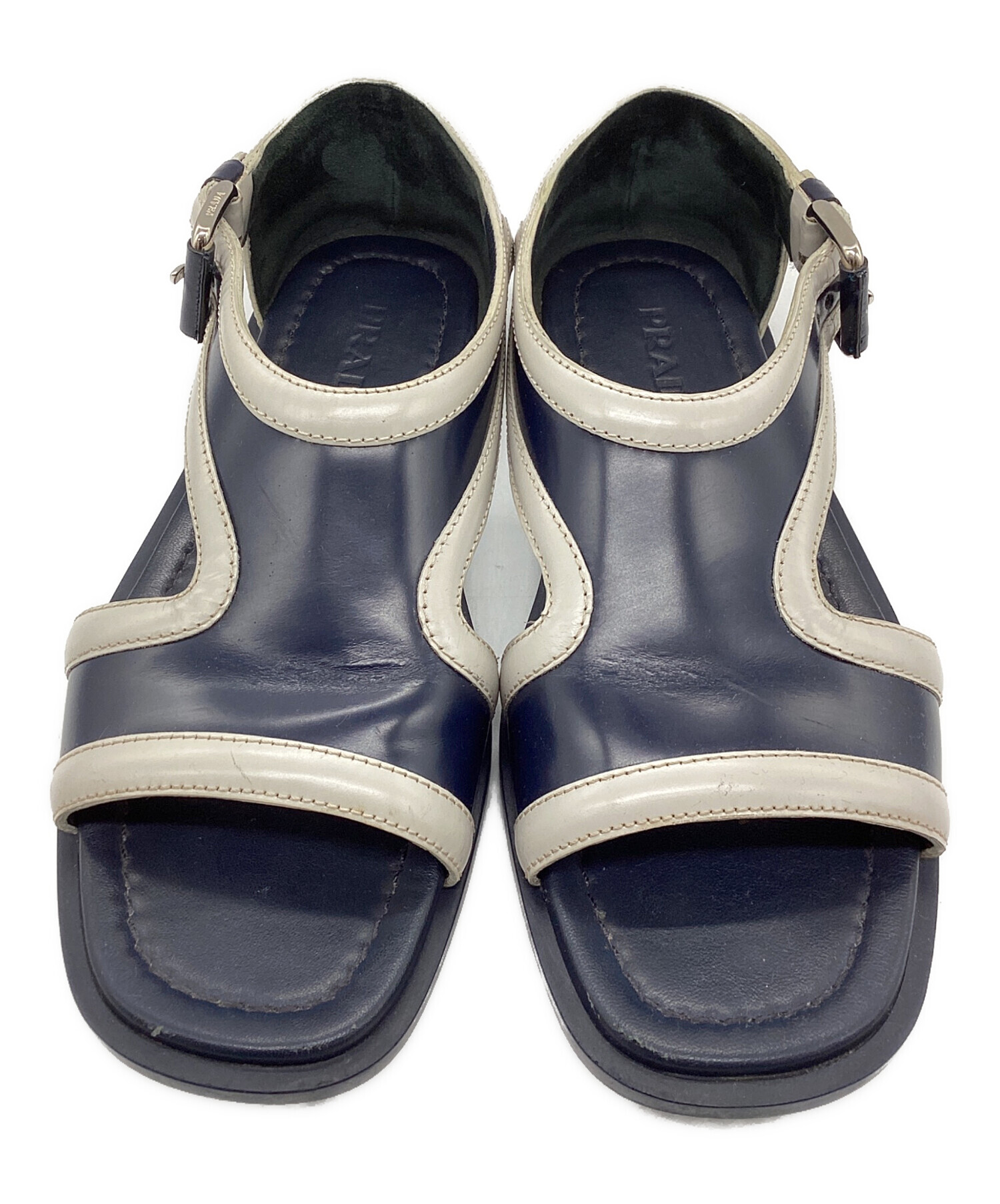 PRADA ネイビー スエード素材オープントゥ サンダル 中古・古着通販】PRADA (プラダ) サンダル ネイビー サイズ:SIZE 37.5