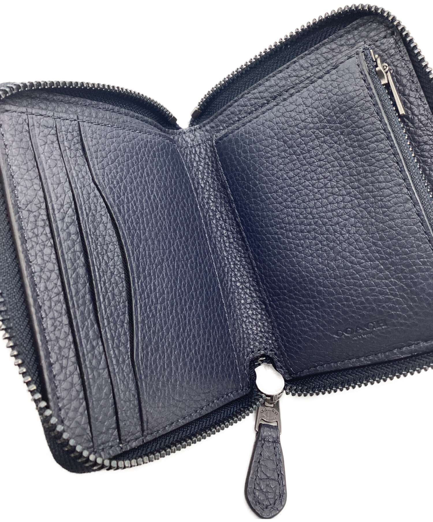 中古・古着通販】COACH (コーチ) ラウンドジップ2つ折り財布 ネイビー
