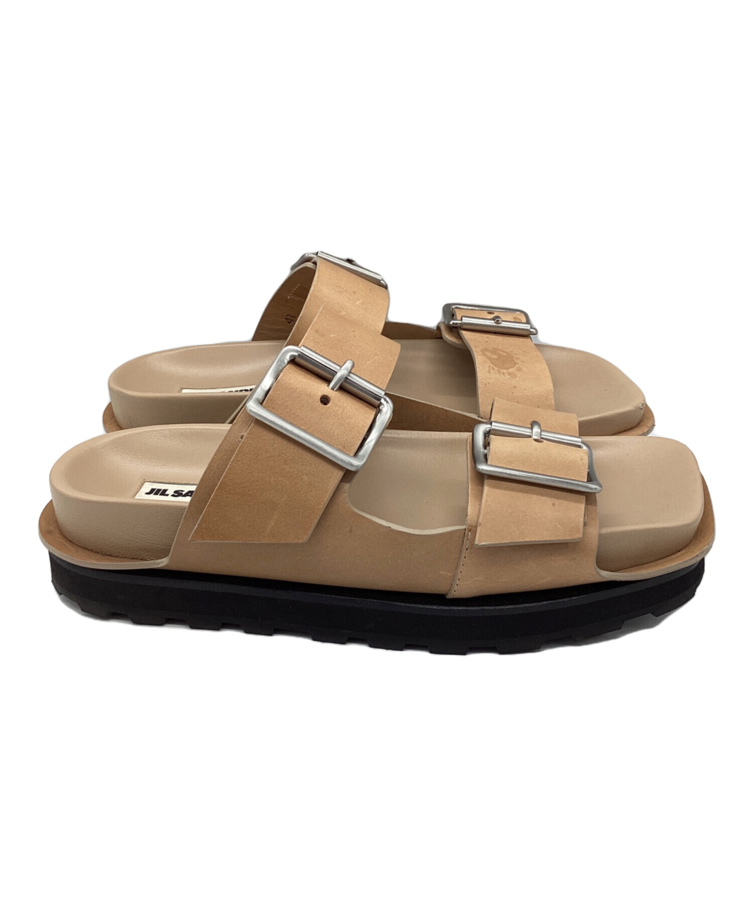新品未使用　JIL SANDER ベージュ サンダル　レザー 中古・古着通販】JIL SANDER (ジルサンダー) バックルレザーサンダル