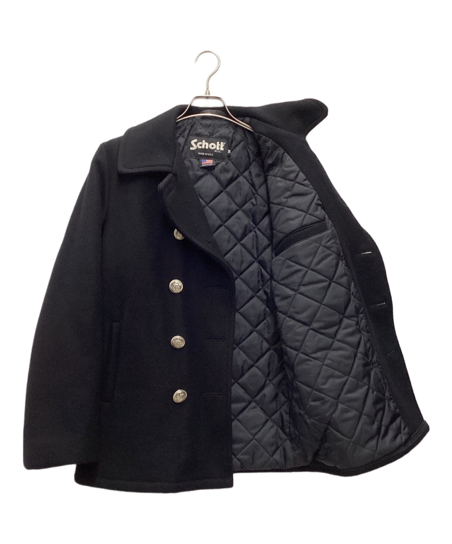 ショット　Pコート　ブラック サイズ38 中古・古着通販】Schott (ショット) Pコート ブラック サイズ:SIZE 38