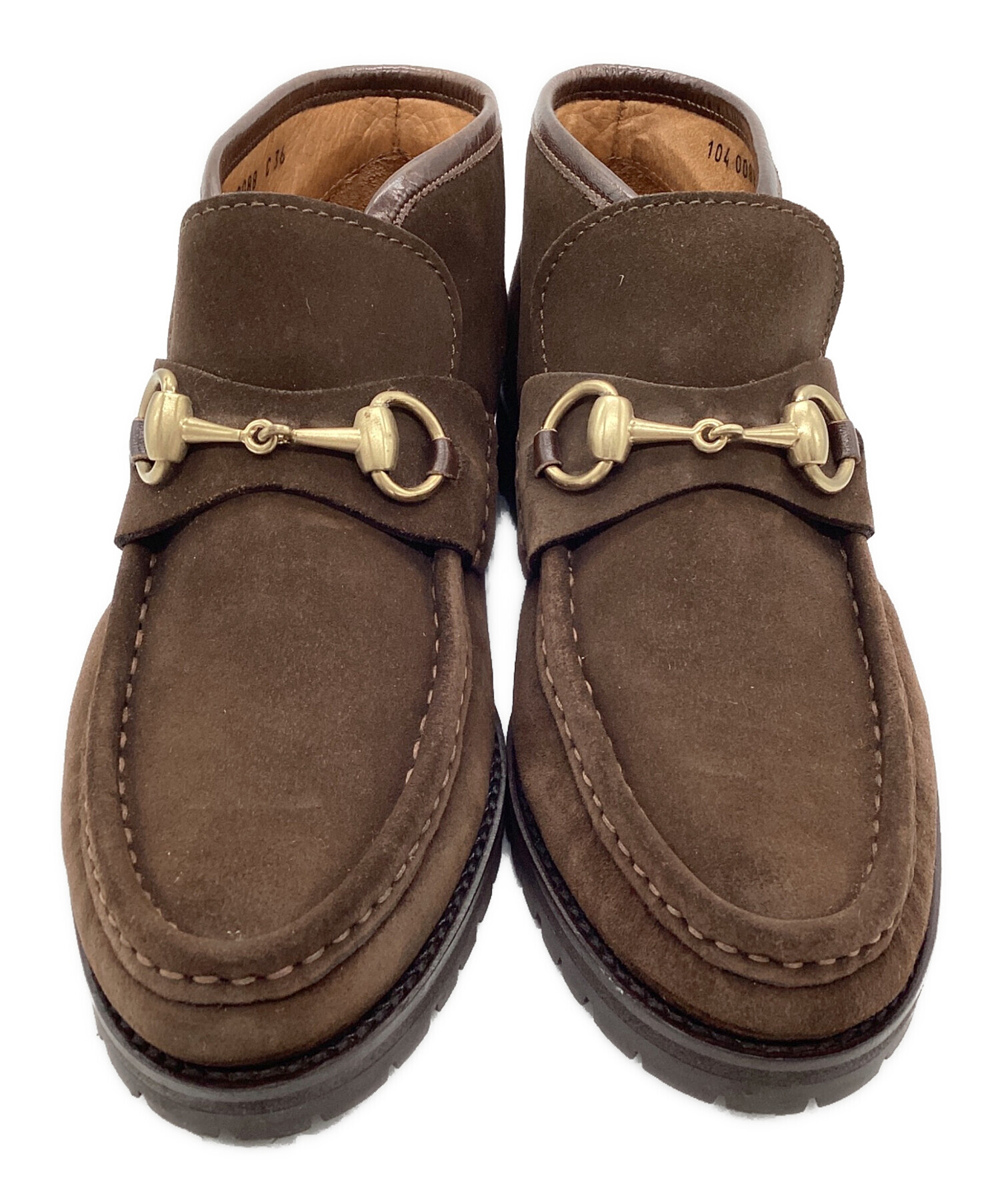 美品 グッチ チャッカブーツ ホースビット 金具 レザー ブラウン 茶 23cm 中古・古着通販】GUCCI (グッチ) ショートブーツ ホースビット