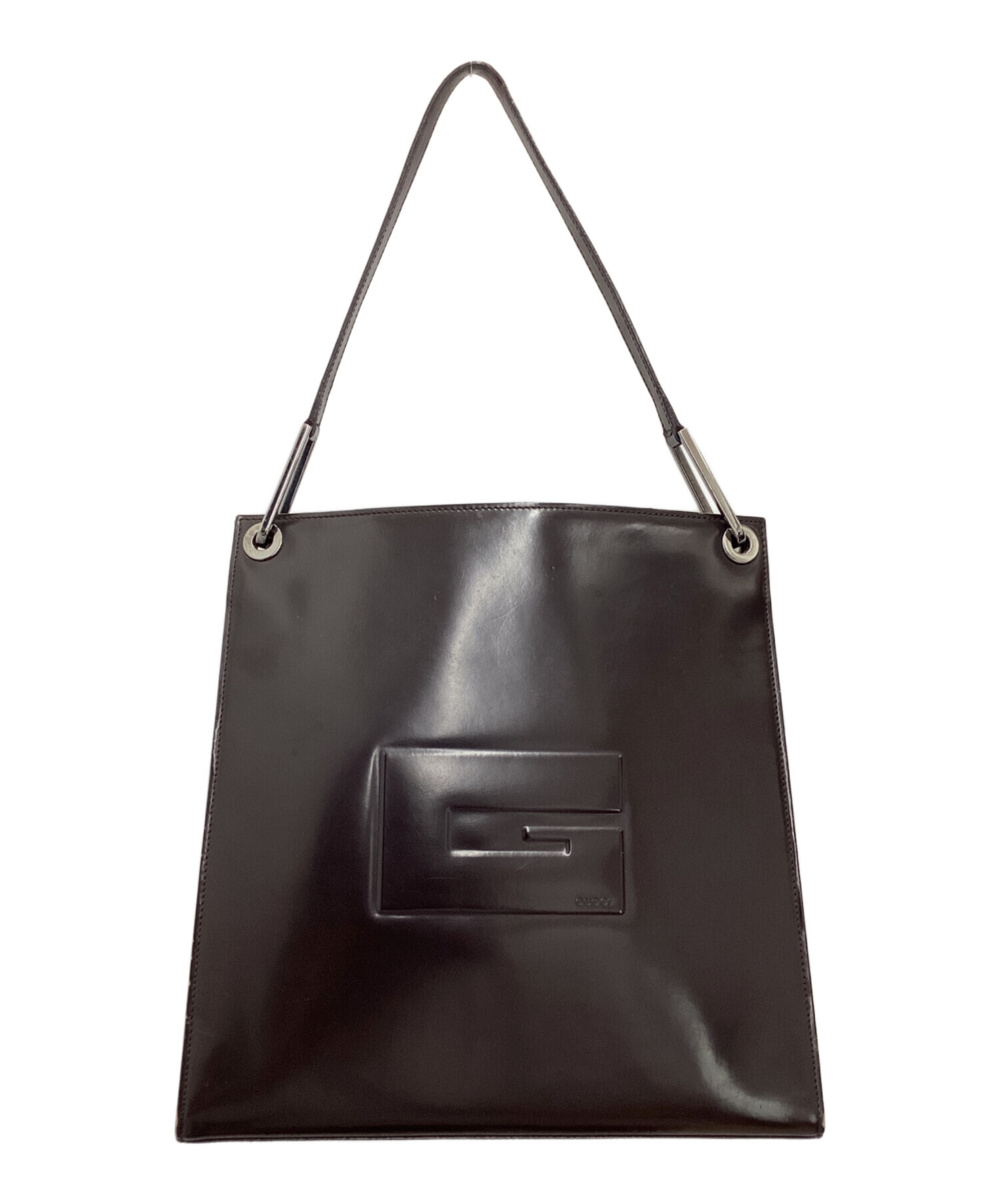 GUCCI グッチ パテントレザー トートバッグ エナメル 中古・古着通販】GUCCI (グッチ) エナメルバッグ ダークブラウン