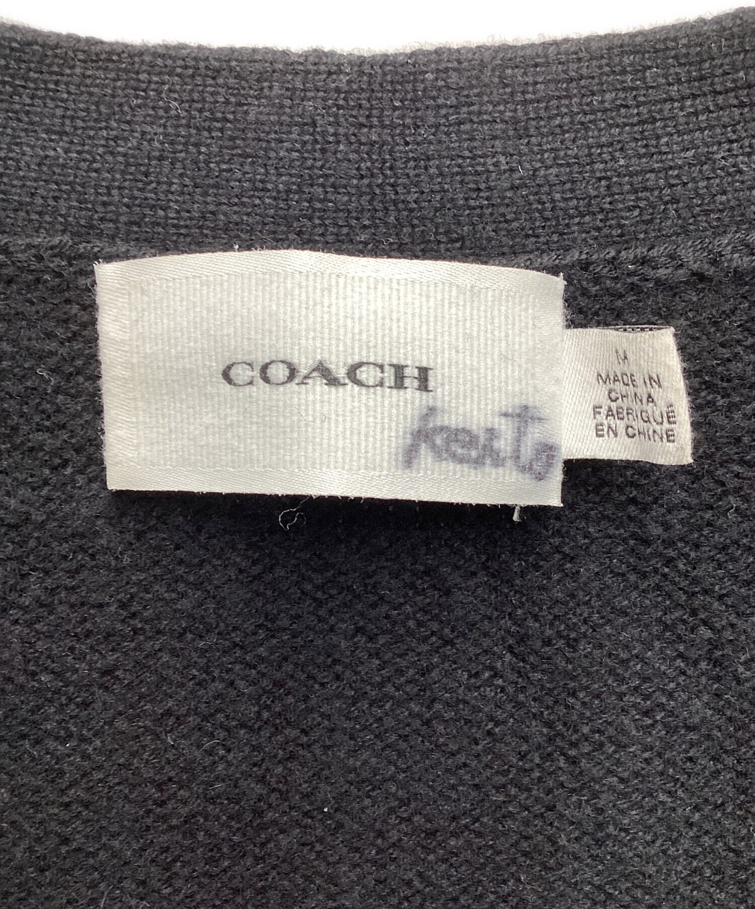 美品 COACH コーチ シグネチャー Vネック ウールニットカーディガン CD486 サイズS ブラック レディース 古着 中古 USED 中古・古着通販】COACH (コーチ) シグネチャーニットカーディガン