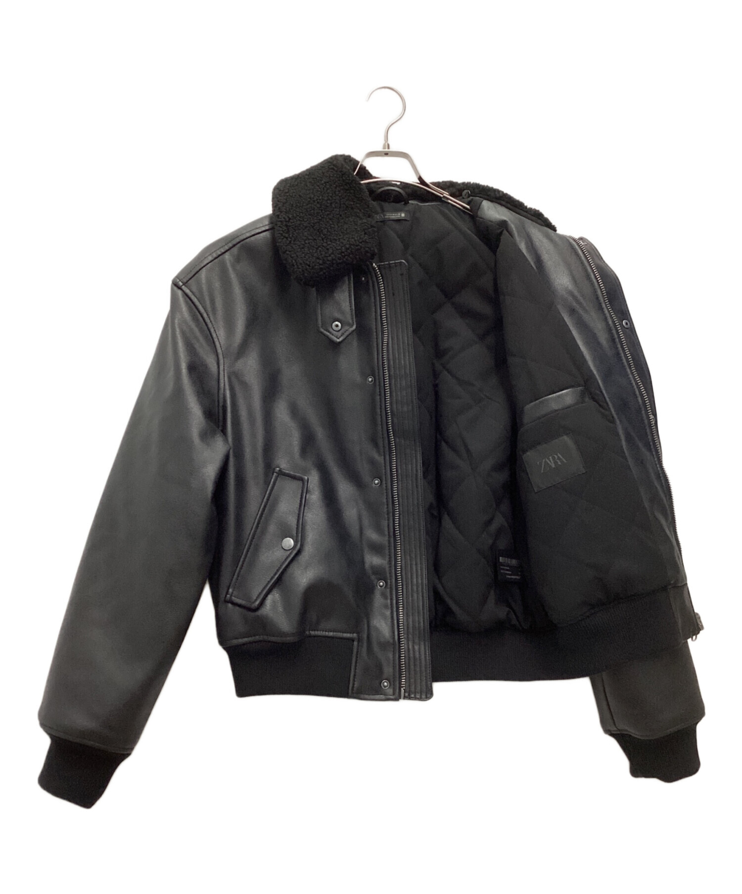 中古・古着通販】ZARA (ザラ) フェイクレザーブルゾン ブラック サイズ