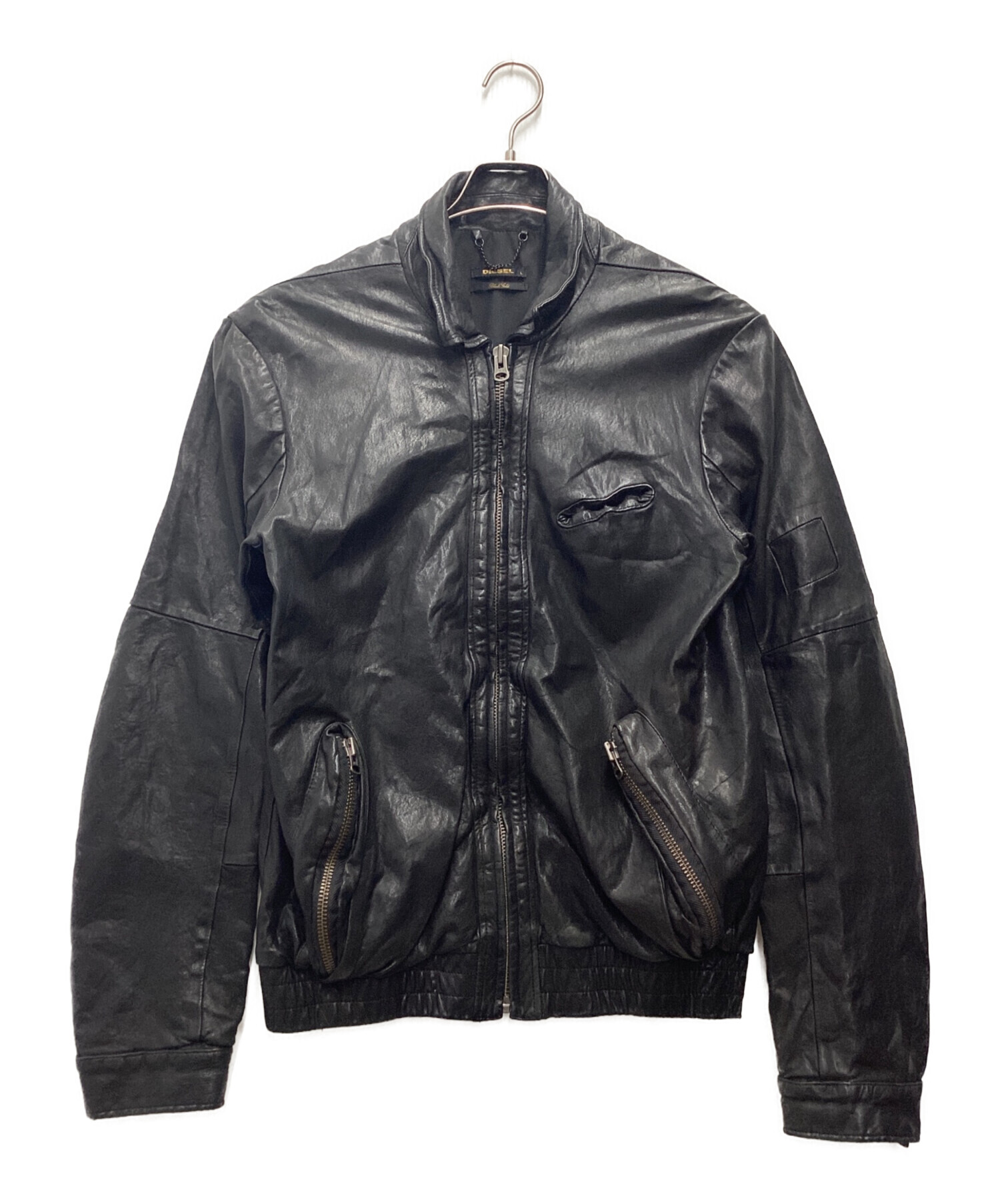 DIESEL BLACK GOLD ブラックレザージャケット 中古・古着通販】DIESEL BLACK GOLD (ディーゼル ブラック ゴールド