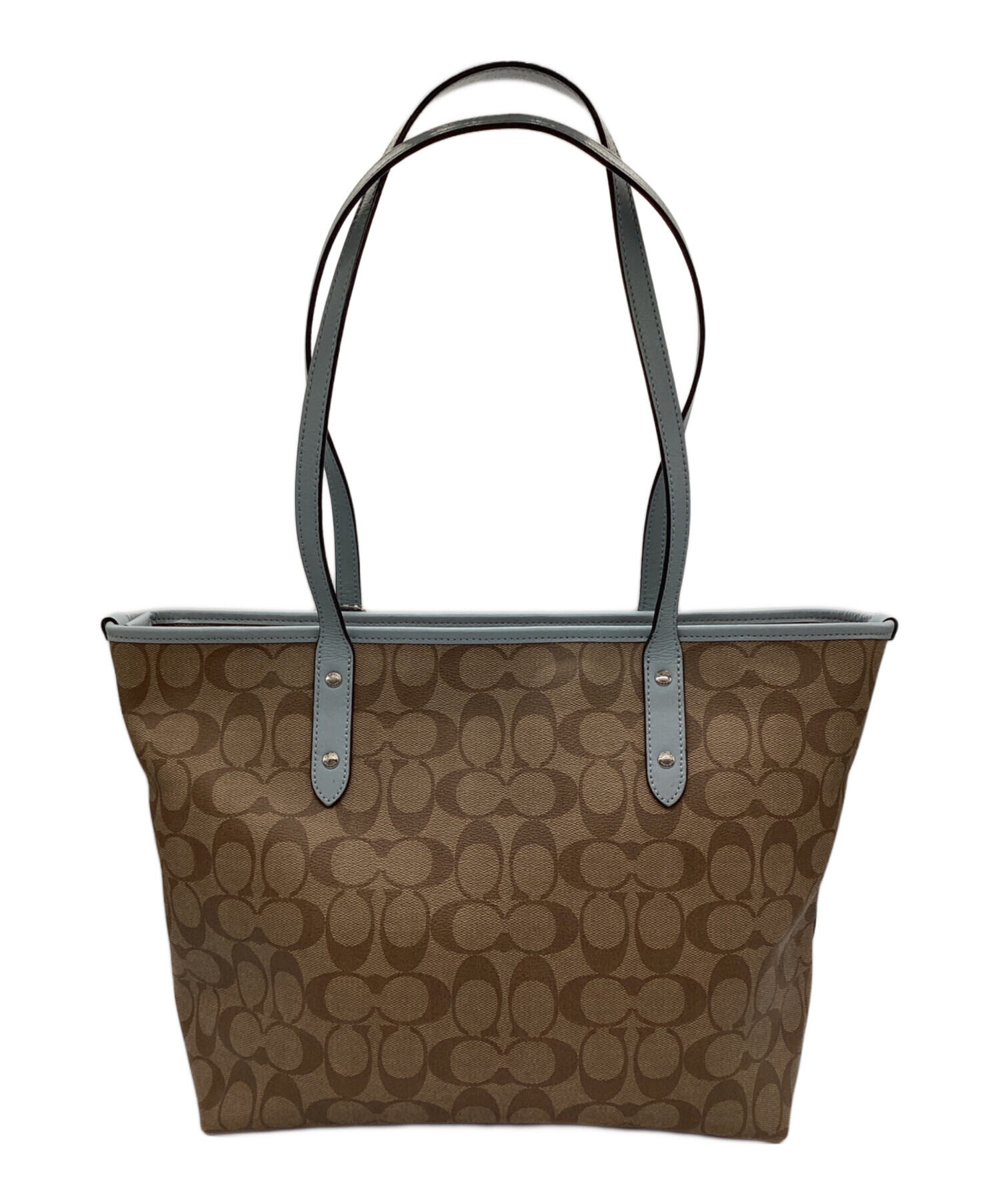 COACH ブラウン トートバッグ　値下げ可能 中古・古着通販】COACH (コーチ) トートバッグ ブラウン×スカイブルー