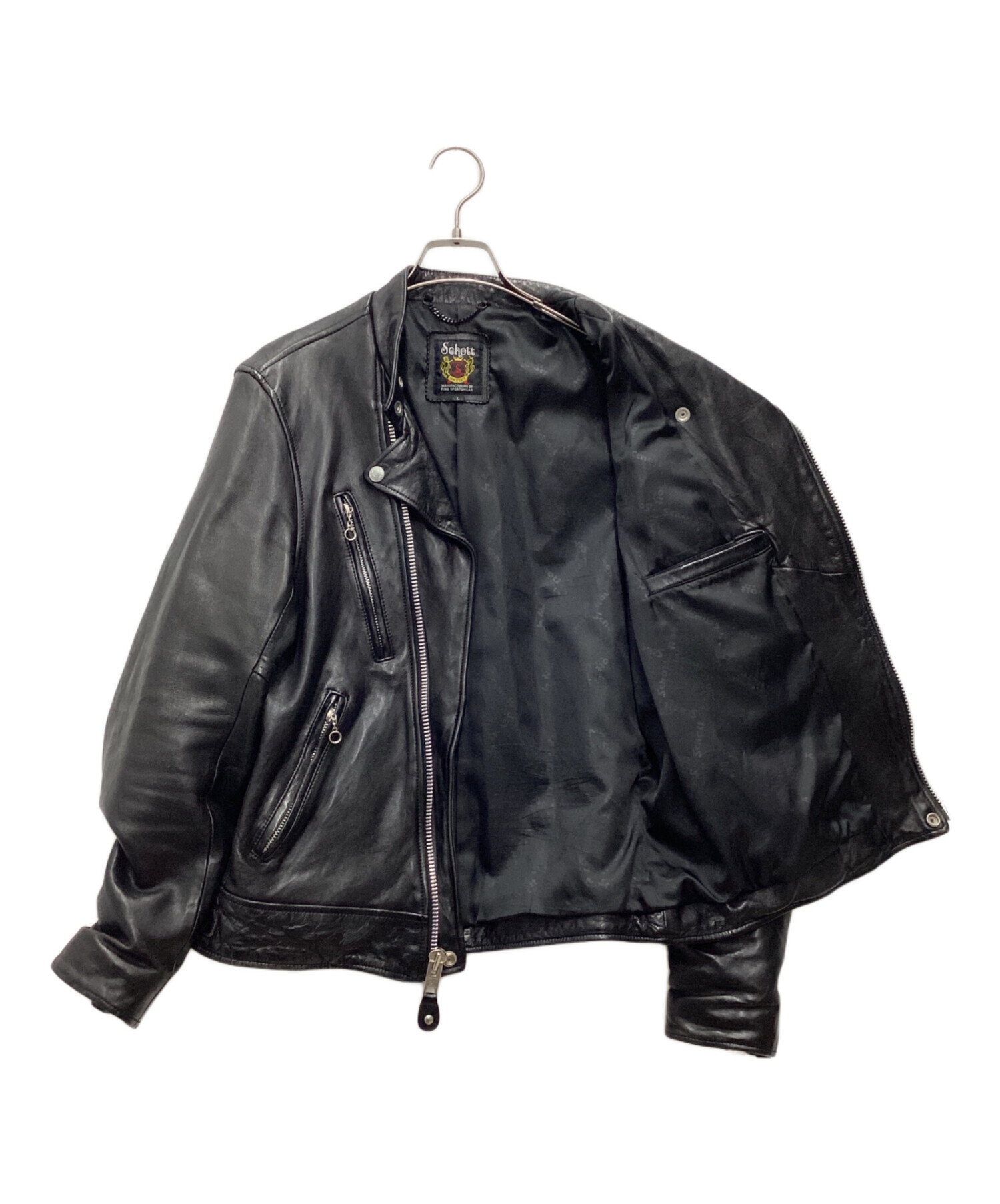 未使用級 ショット シープスキン ダブルライダース 総柄ライニング ダブルジップ 中古・古着通販】Schott (ショット) シープレザー ダブルブレスト