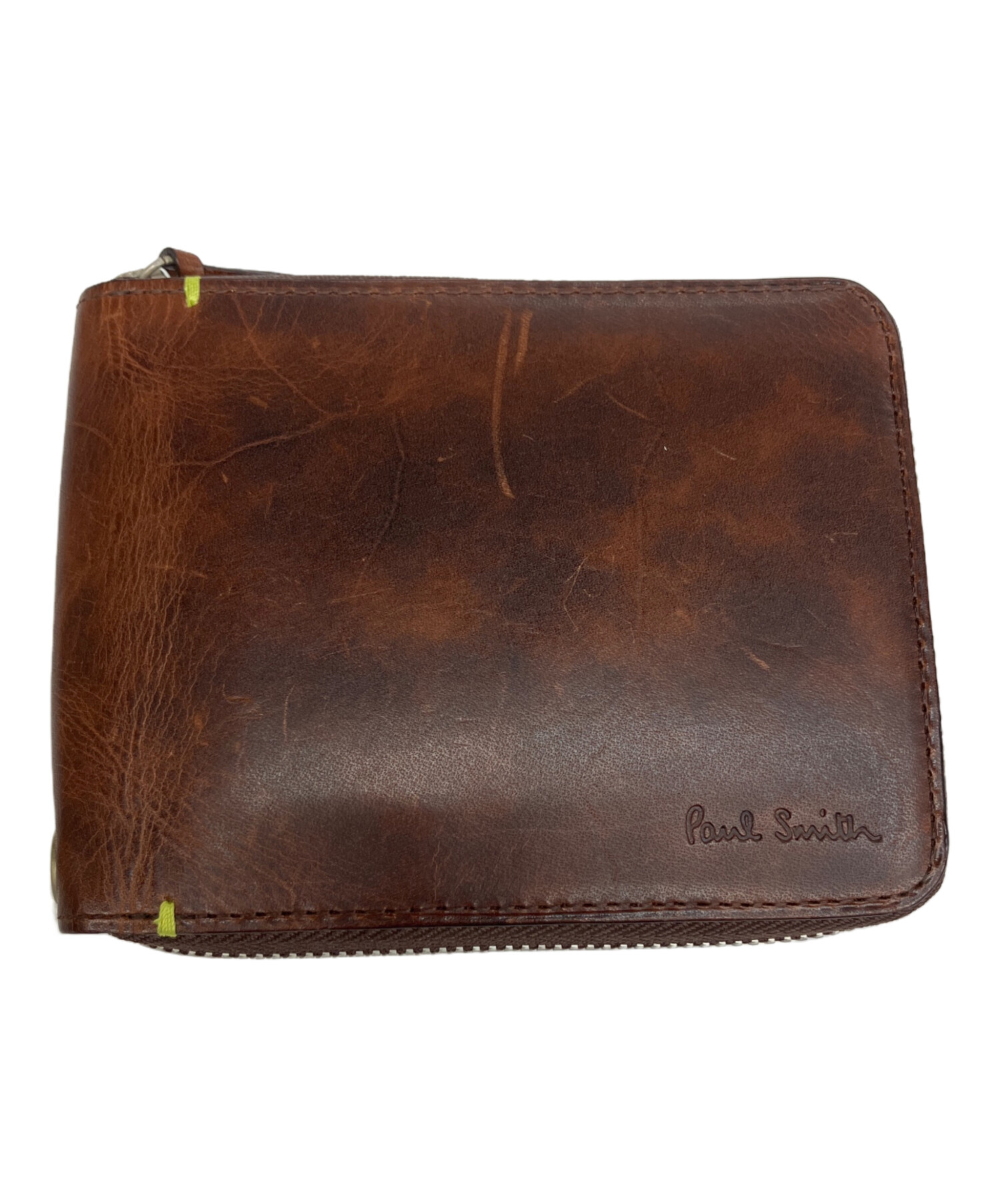 Paul Smith 三つ折り財布 ブラウン レザー 中古・古着通販】Paul Smith (ポールスミス) ラウンドファスナー財布