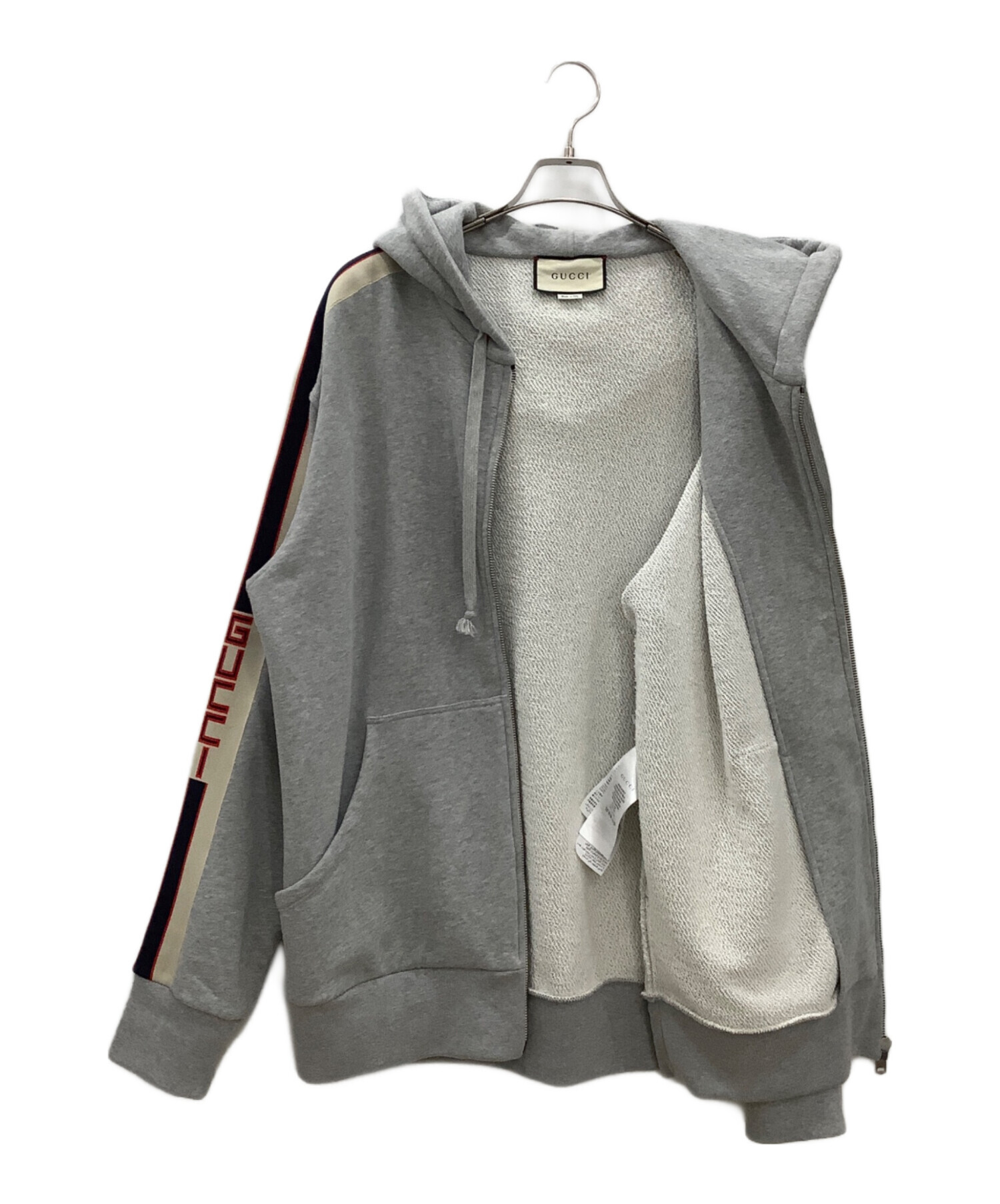美品！　GUCCI グレー フード付きパーカー 中古・古着通販】GUCCI (グッチ) ジップアップパーカー グレー サイズ