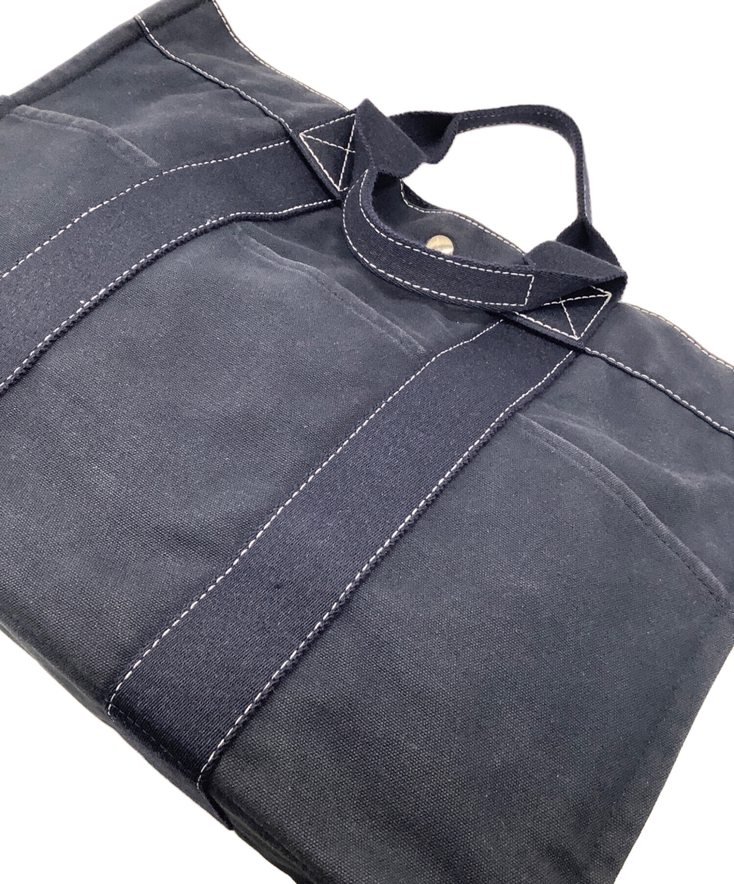 HERMES エルメス トートバッグ ネイビー 編み込みレザー 中古・古着通販】HERMES (エルメス) トートバッグ ネイビー｜ブランド