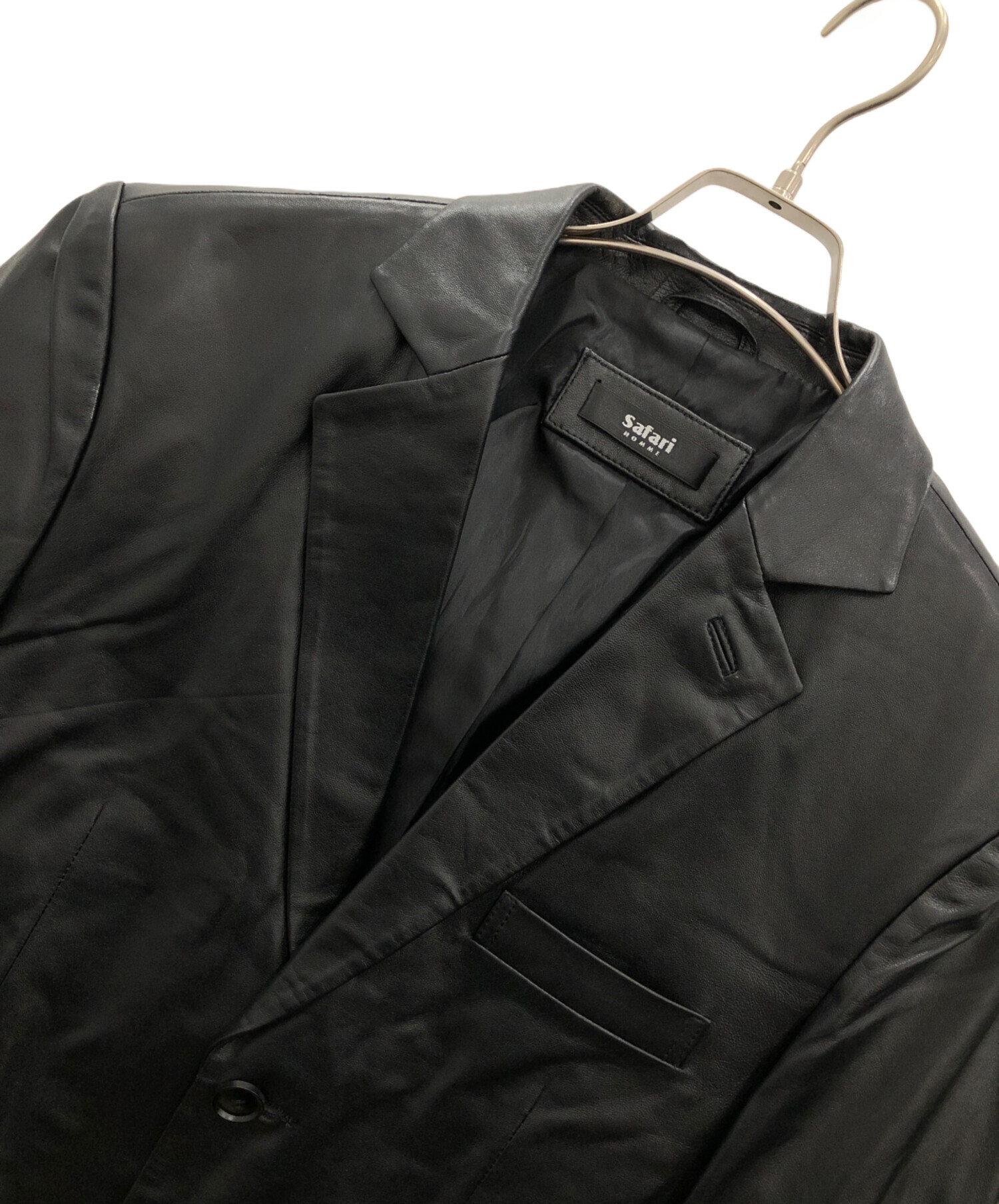 未使用級 サファリオム 羊革 レザー テーラードジャケット LL 黒 中古・古着通販】safari HOMME (サファリオム) ラムレザージャケット