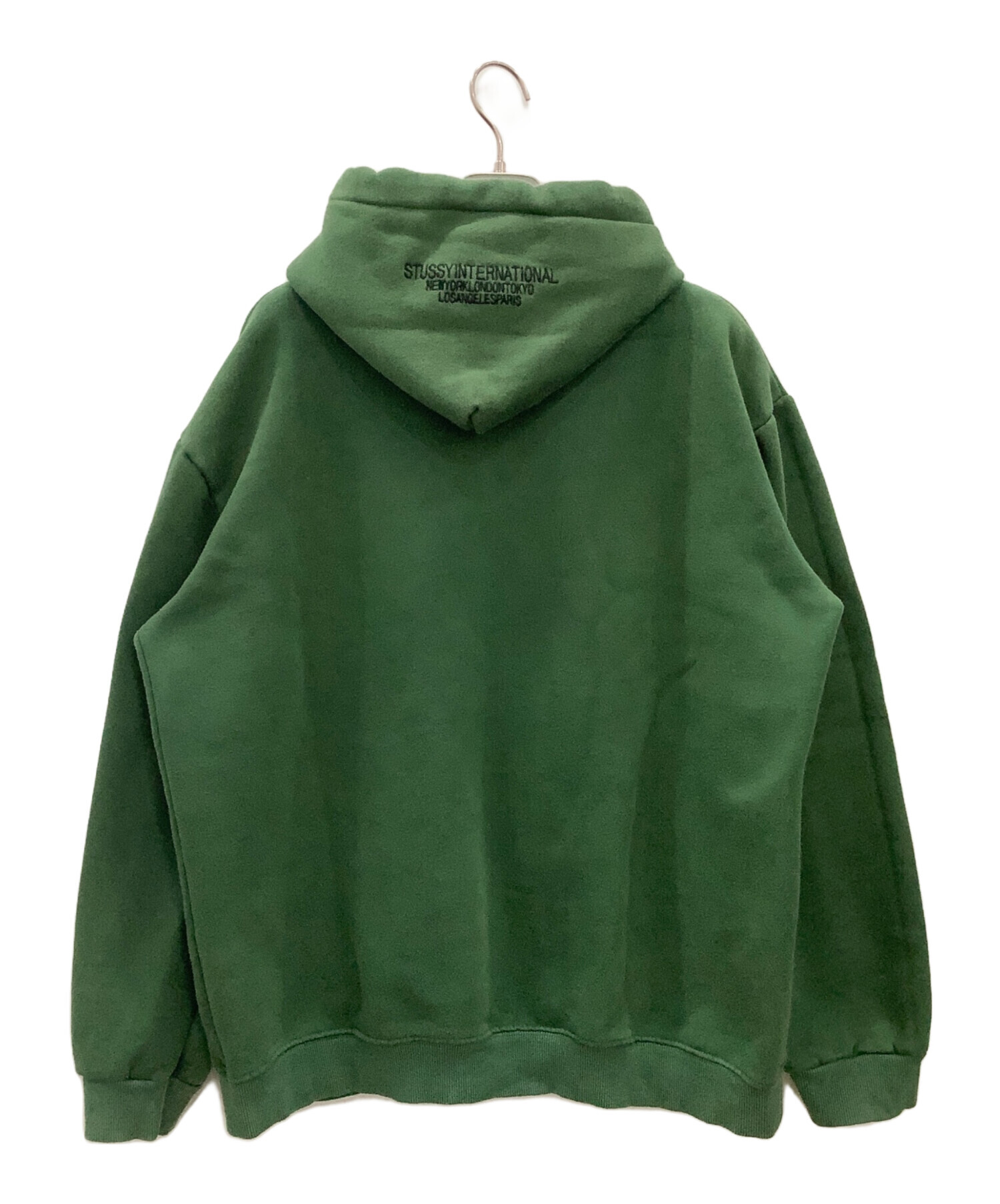 【美品】STUSSY ステューシー　プルオーバーパーカー緑モスグリーンビッグロゴ 中古・古着通販】stussy (ステューシー) プルオーバーパーカー