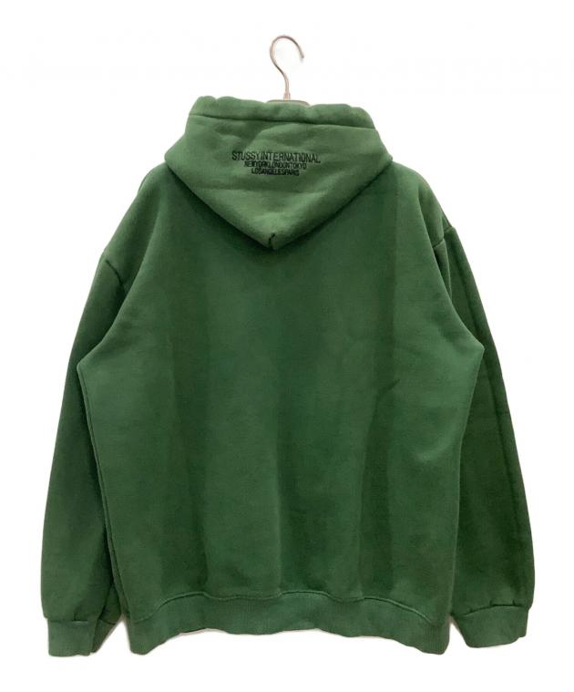 【美品】STUSSY ステューシー　プルオーバーパーカー緑モスグリーンビッグロゴ 中古・古着通販】stussy (ステューシー) プルオーバーパーカー