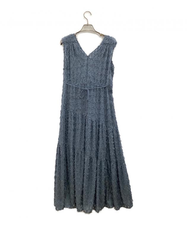FRAY I.D フリンジジャガードカシュクールワンピース サイズ0 ブルー 中古・古着通販】FRAY ID (フレイ アイディー) フリンジジャガード