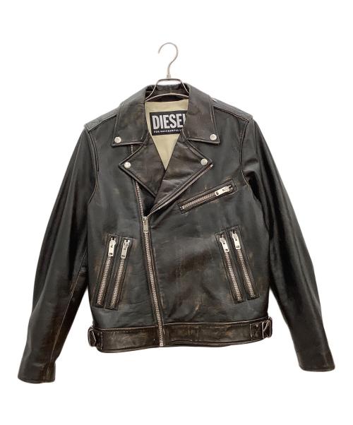 DIESEL ディーゼル ライダースジャケット レザー Ｍ ブラック（107）a 中古・古着通販】DIESEL (ディーゼル) レザーダブルライダース