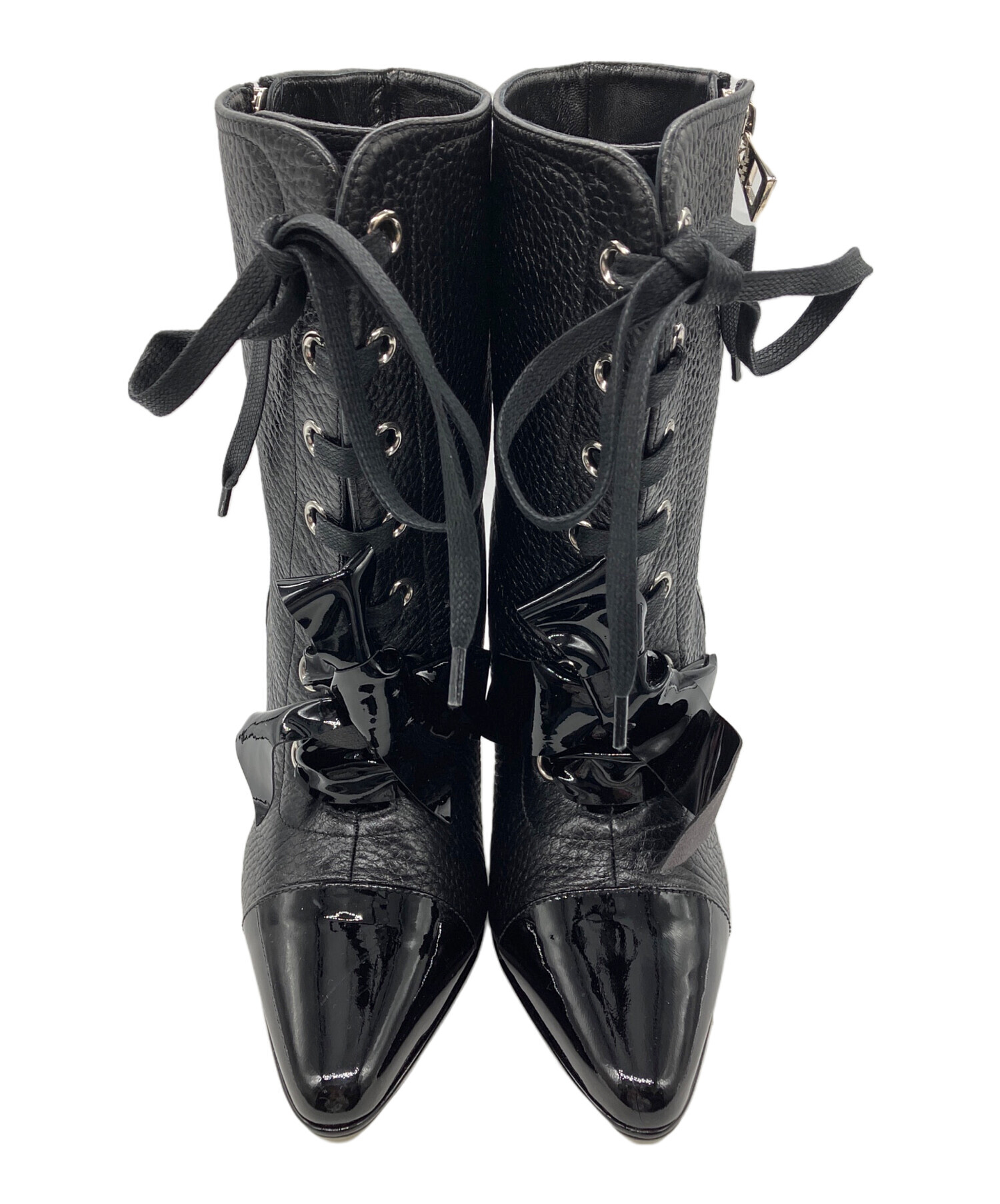 中古・古着通販】LOEWE (ロエベ) レザーフロントリボンブーツ ブラック