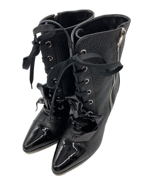 中古・古着通販】LOEWE (ロエベ) レザーフロントリボンブーツ ブラック