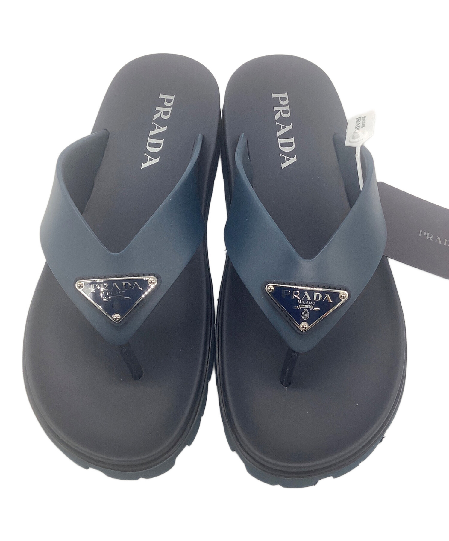 PRADA ネイビー スエード素材オープントゥ サンダル 中古・古着通販】PRADA (プラダ) ラバートングサンダル ネイビー