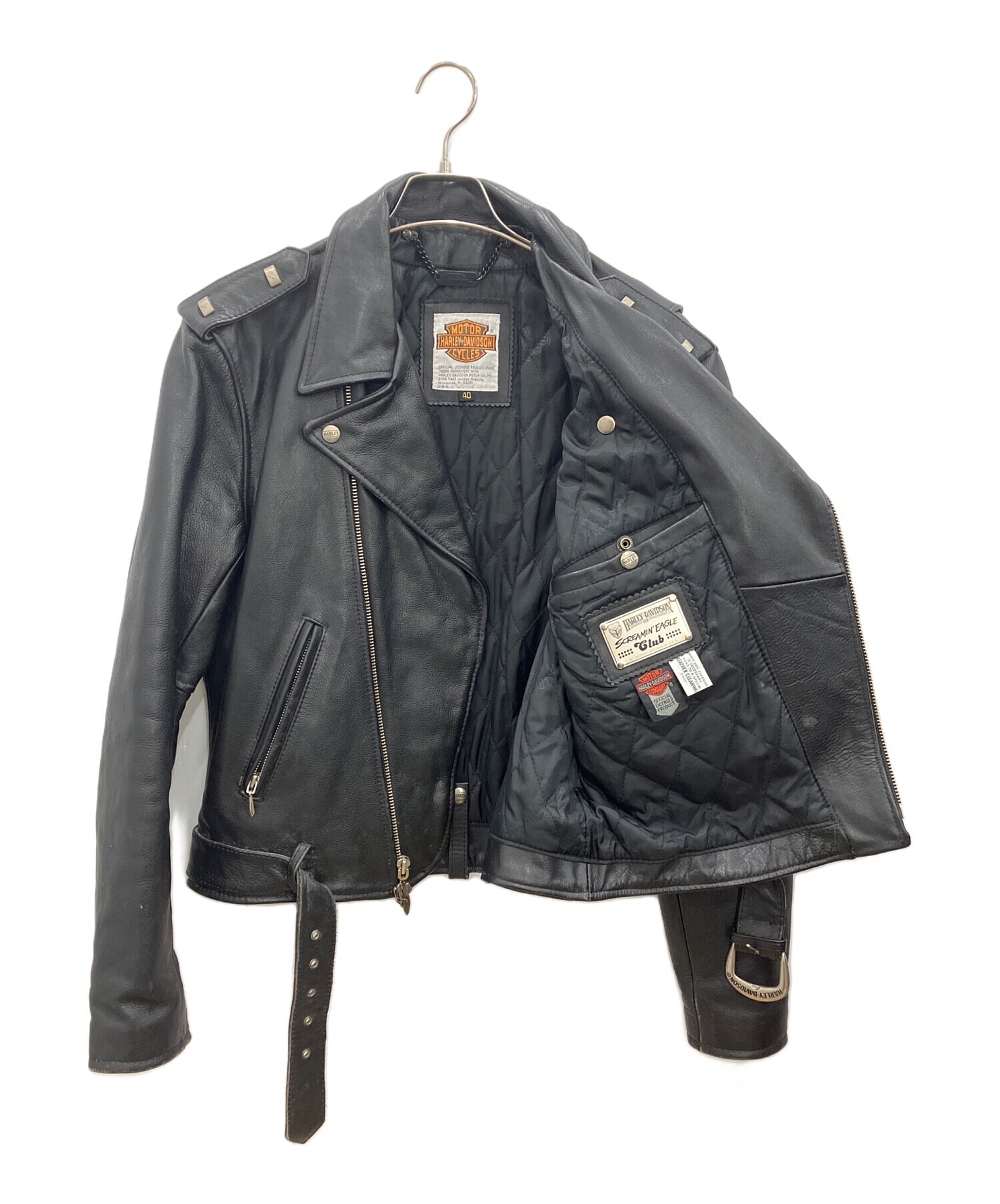 Harley Davidson ビンテージ ブラックレザーライダースジャケット 中古・古着通販】HARLEY-DAVIDSON (ハーレーダビッドソン) ダブル