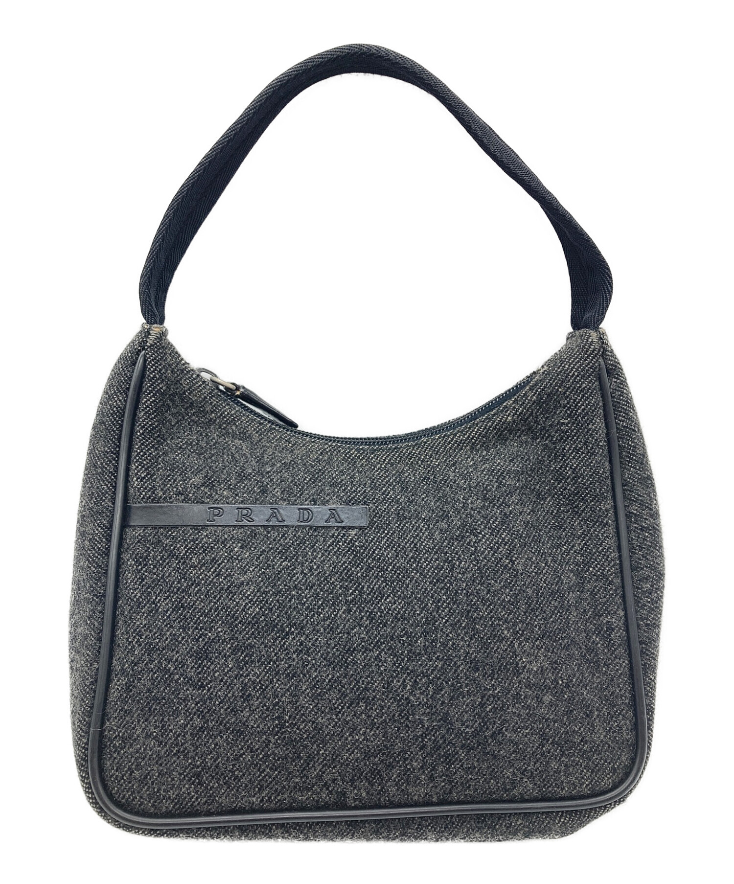 中古・古着通販】PRADA (プラダ) ウールハンドポーチ ブラック×グレー 