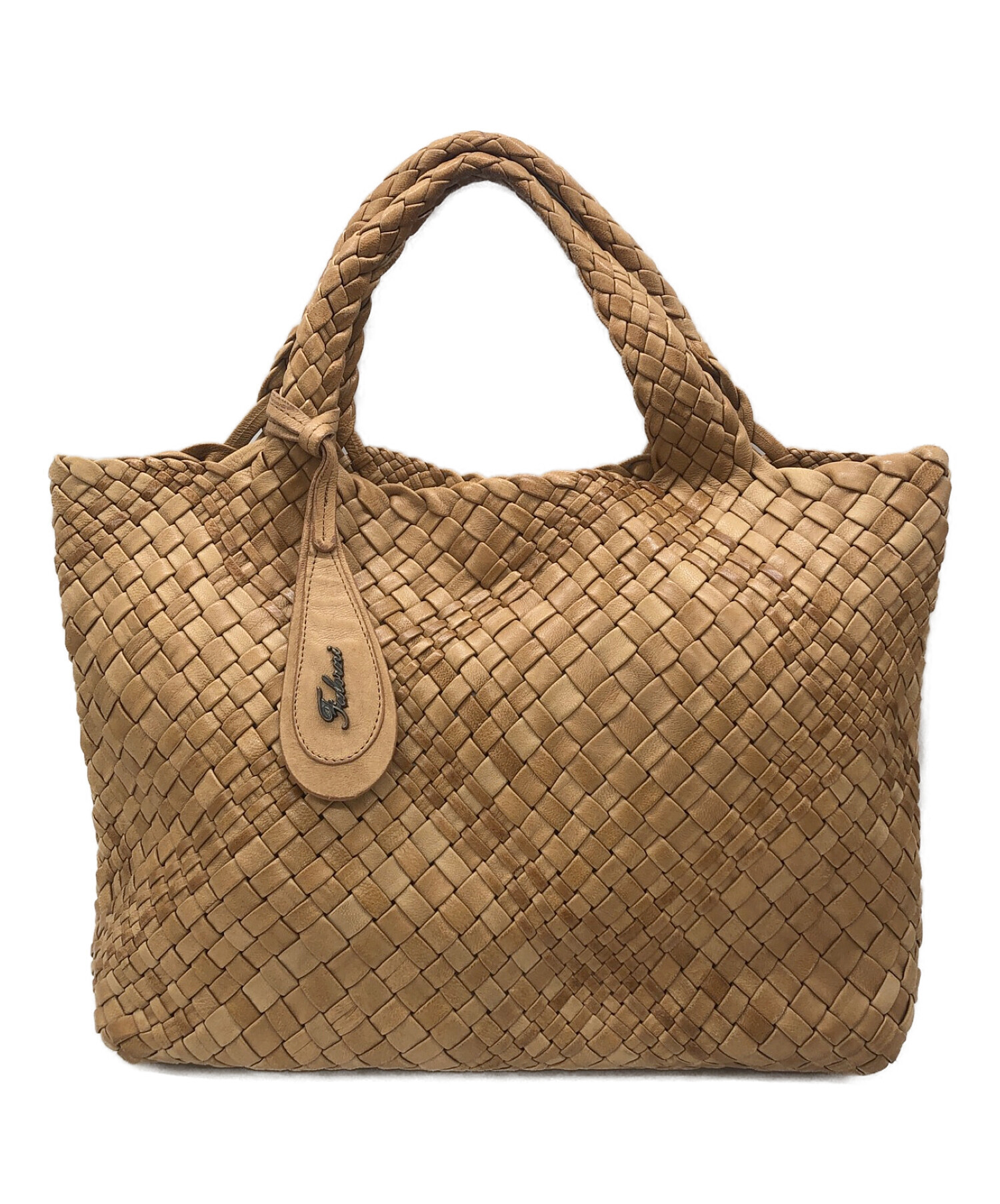 FALORNI◇イントレチャート/編み込み/トートバッグ/レザー/BRW