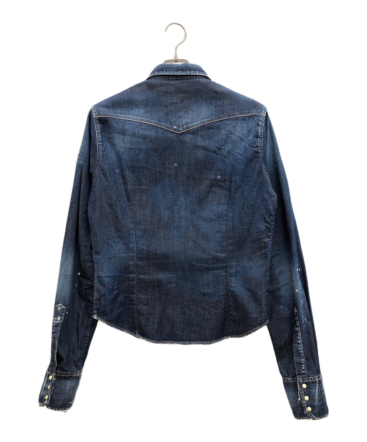 DSQUARED2 ディースクエアードヴィンテージ加工2素材ダンガリーシャツ48 ディースクエアード DSQUARED2ヴィンテージ加工ダンガリーシャツ