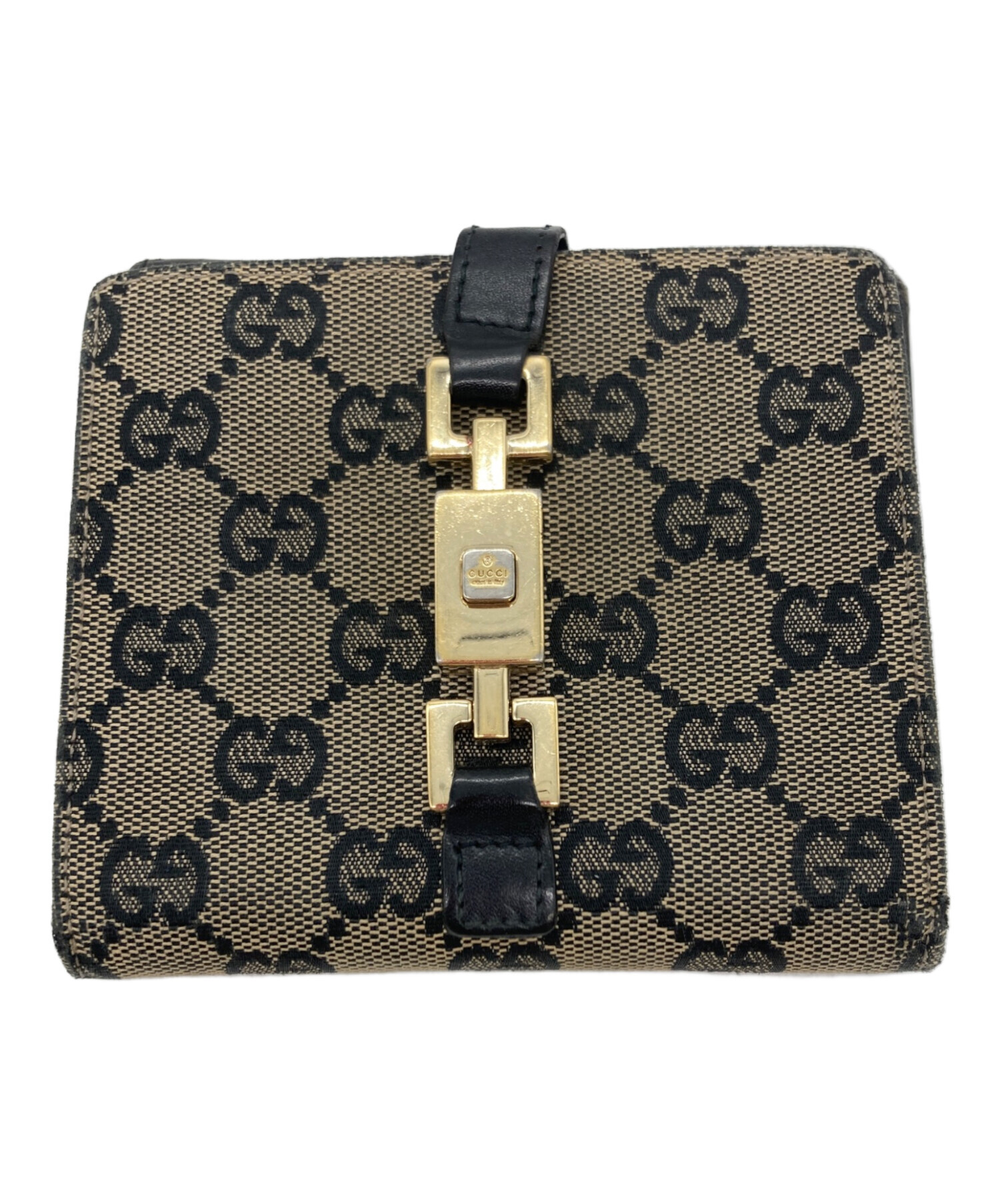 中古・古着通販】GUCCI (グッチ) 2つ折り財布 GG ベージュ×ブラック 