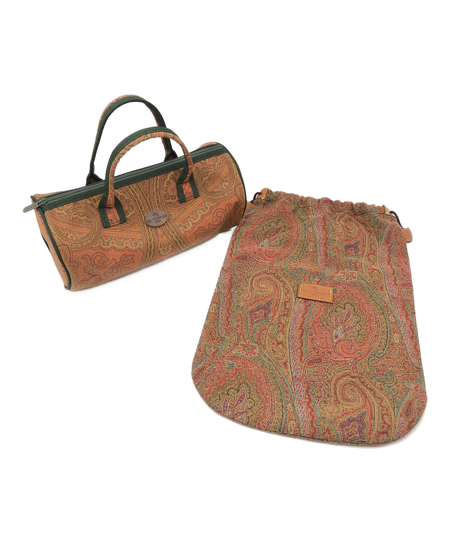 【良品】ETRO 旅行バッグ 中古・古着通販】ETRO (エトロ) ミニボストンバッグ ブラウン×グリーン