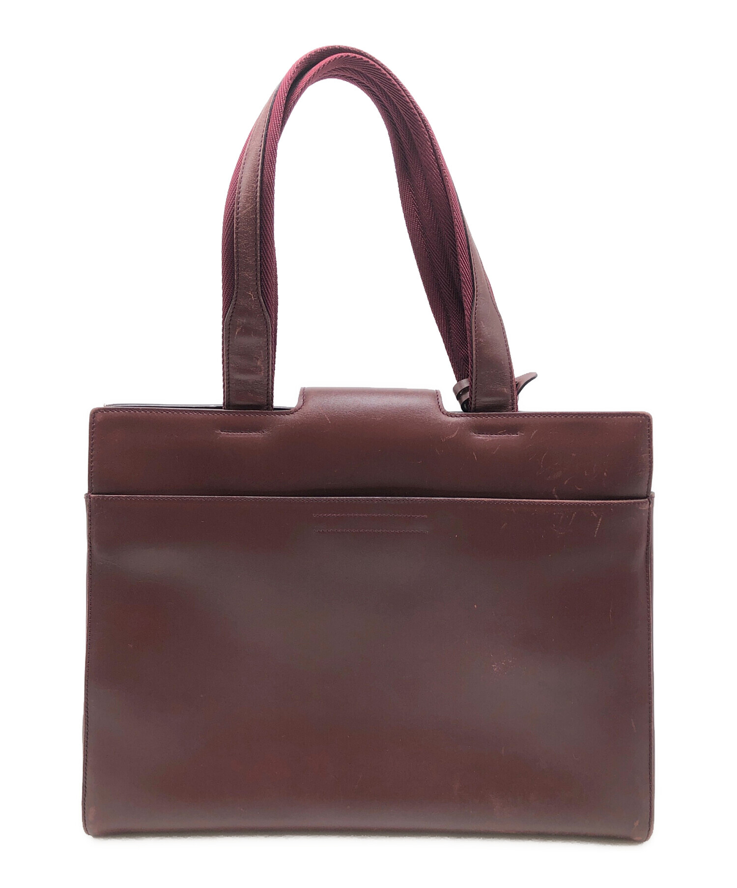 プラダ ハンドバッグ ワインレッド ブラック レザー レディース PRADA 【中古】 中古・古着通販】PRADA (プラダ) ハンドバッグ ワインレッド｜ブランド