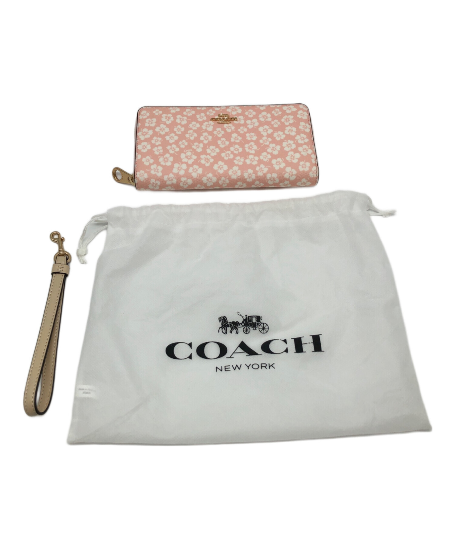 中古・古着通販】COACH (コーチ) ラウンドファスナー財布 花柄 ピンク