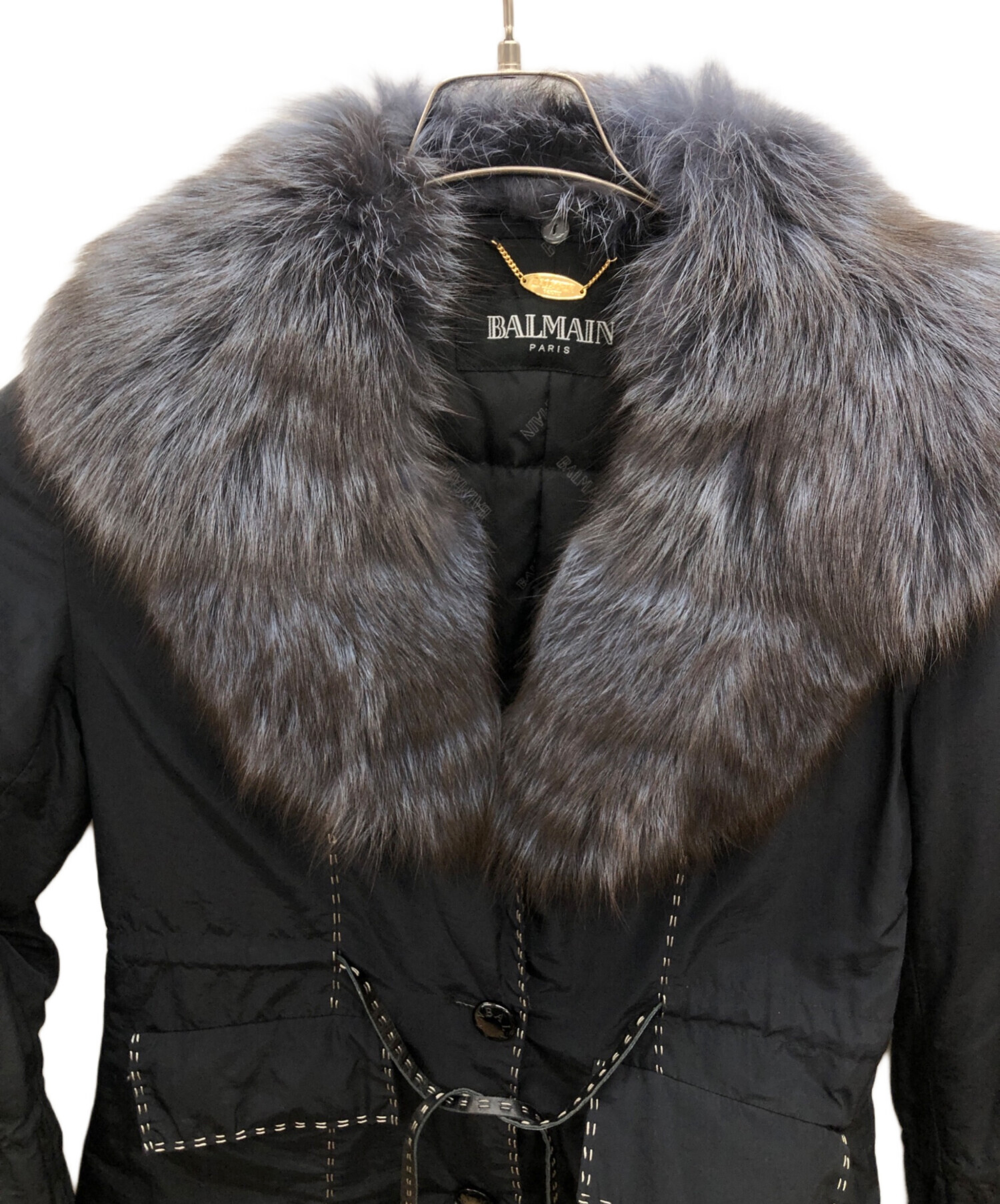 中古・古着通販】BALMAIN (バルマン) ファー襟ダウンコート ブラック