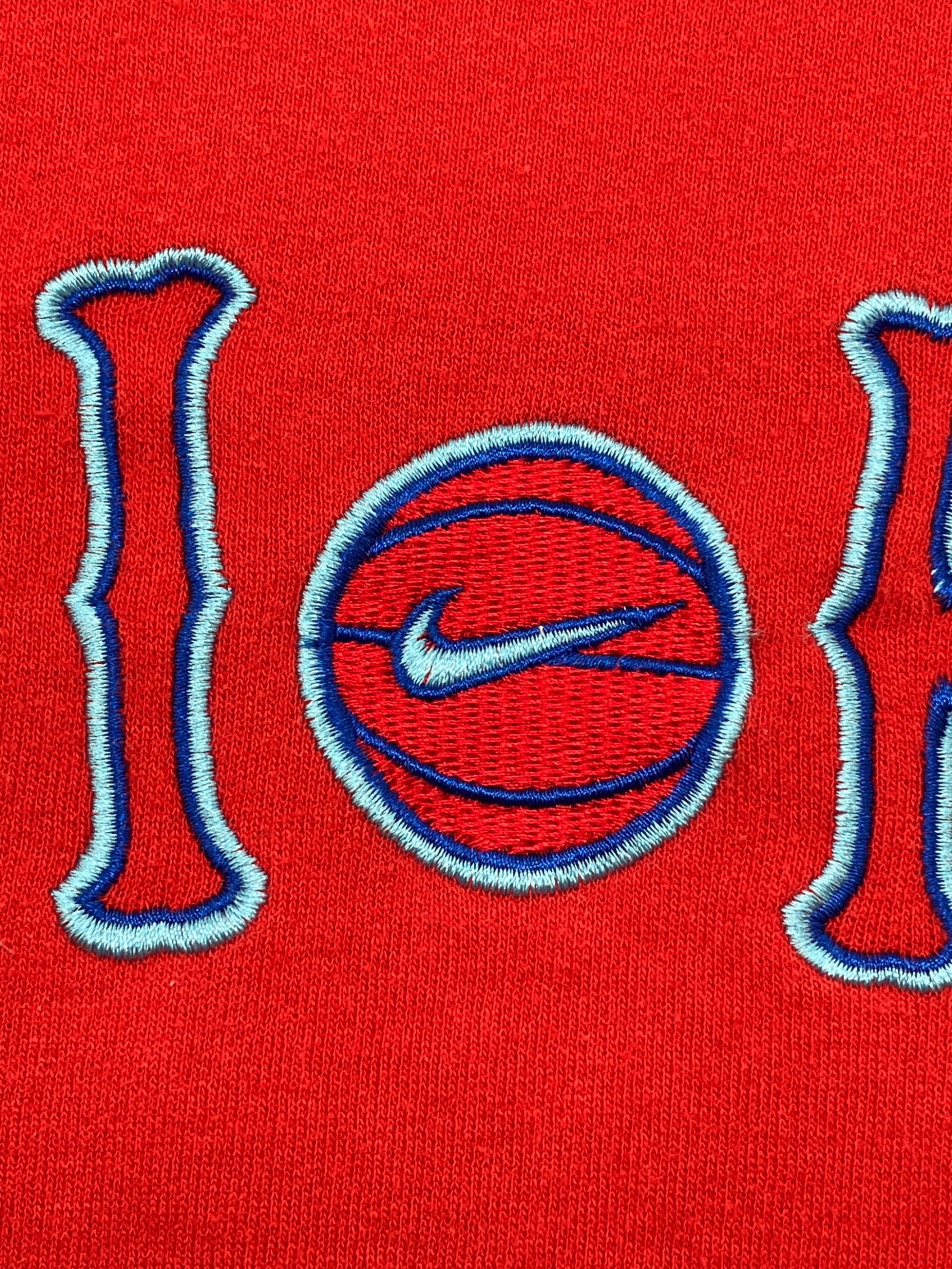 90s 古着NIKE赤タグナイキビッグロゴプリントスウェットアースカラー 