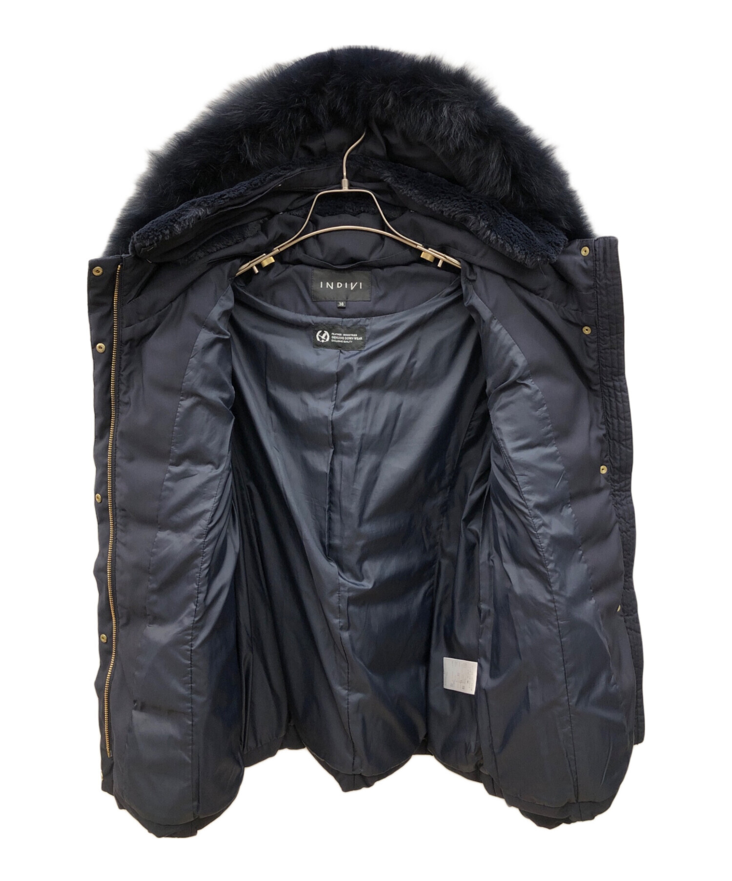 INDIVI ネイビー ダウンジャケット フェイクファー付き 中古・古着通販】INDIVI (インディヴィ) ダウンジャケット ネイビー