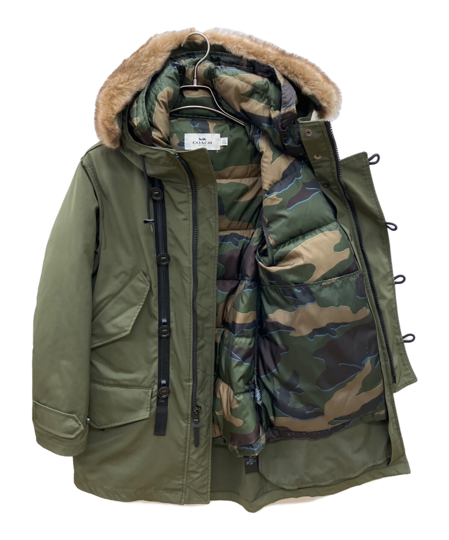 中古・古着通販】COACH (コーチ) ファーダウンジャケット グリーン