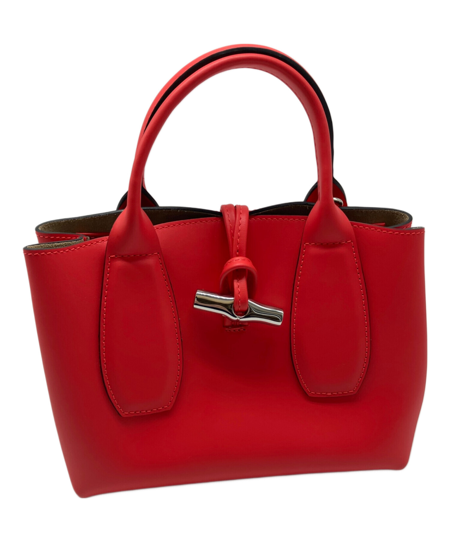 【中古】‎ LONGCHAMP　ロンシャン　ショルダーバッグ　レッド　型押し　本革＿s25＿s-0051-r25 LONGCHAMP - 【中古】‎ LONGCHAMP ロンシャン ショルダーバッグ レッド