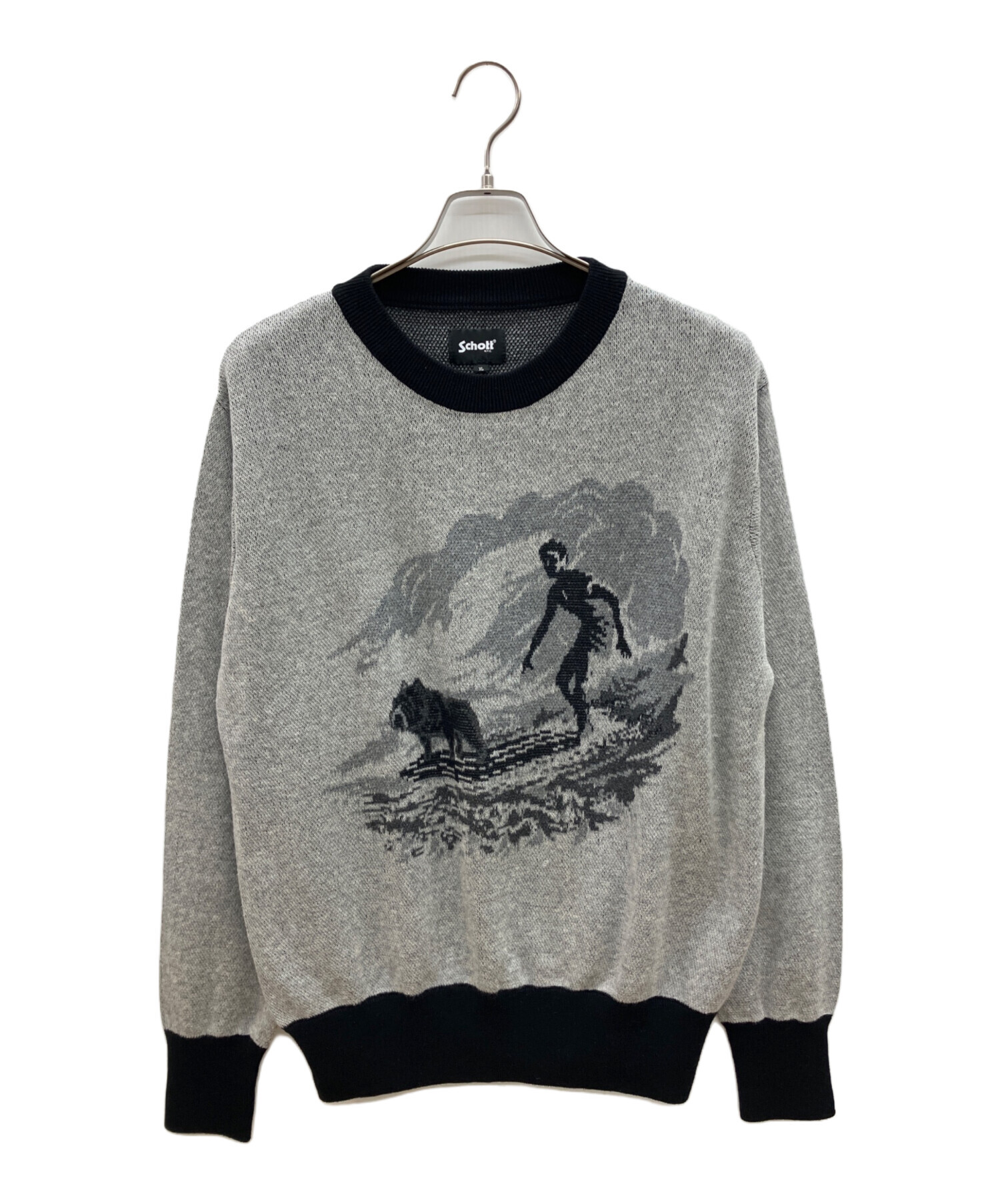 中古・古着通販】Schott (ショット) 厚手ニット グレー×ブラック